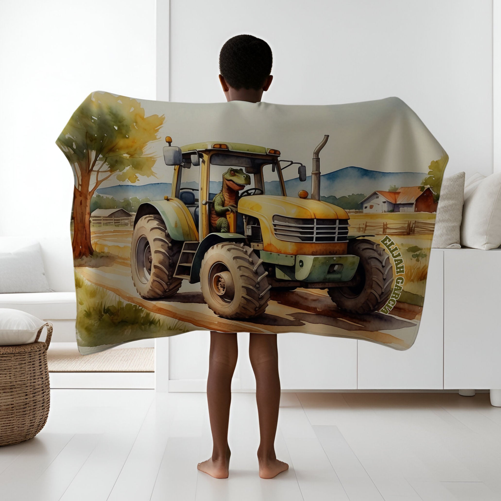 Dinosaur personalized blanket for newborn and kids - Tractorasaurus Rex