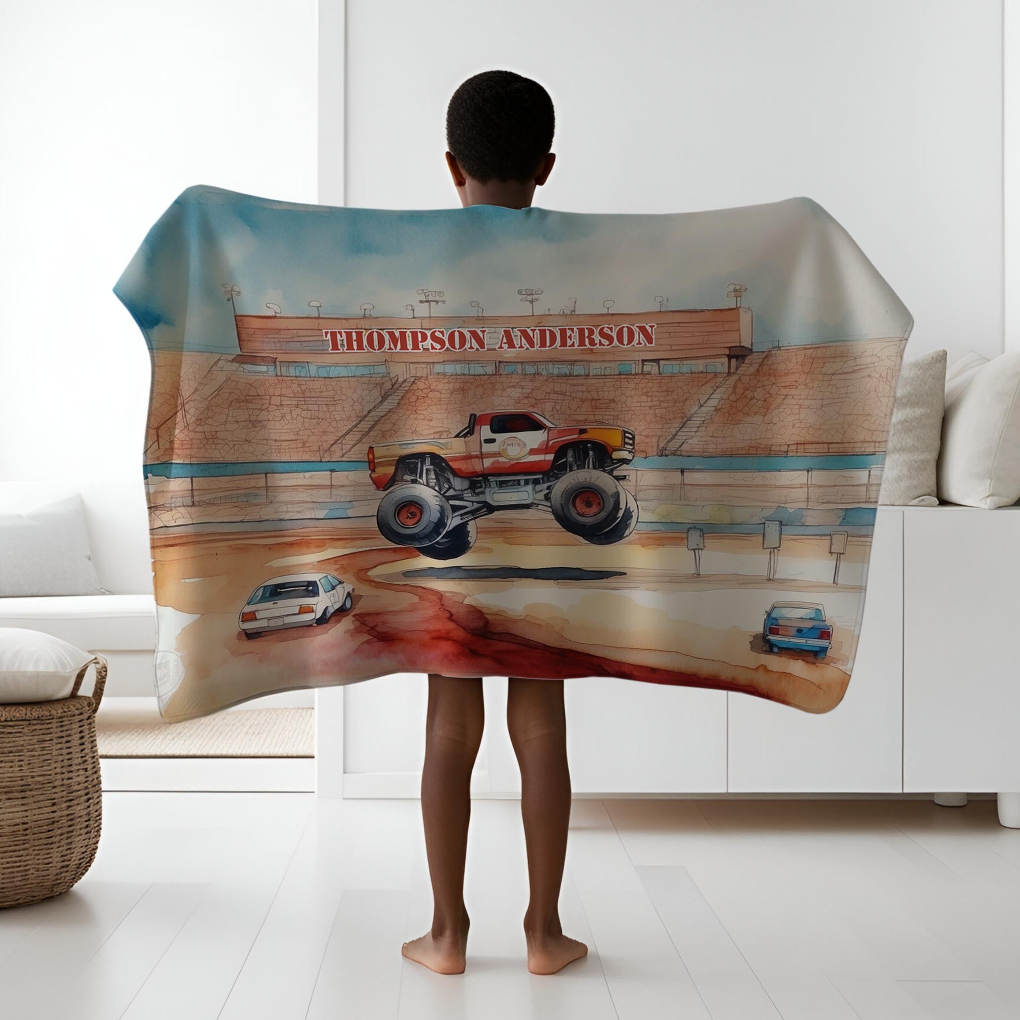 Monster Truck personalized blanket for newborn and kids - Monster Truck Mayhem