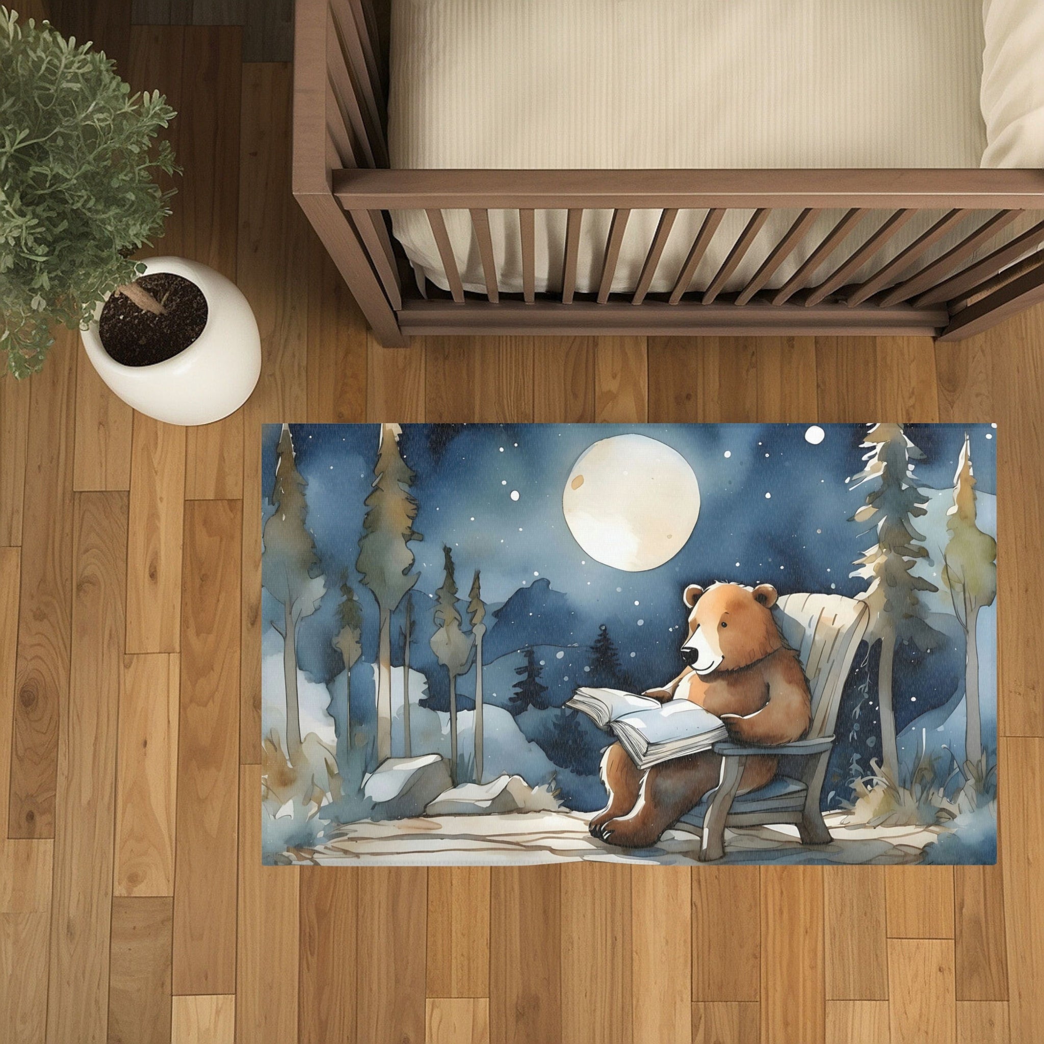 Kids and Nursery Bear Area Rug - Bear’s Moonlit Tales