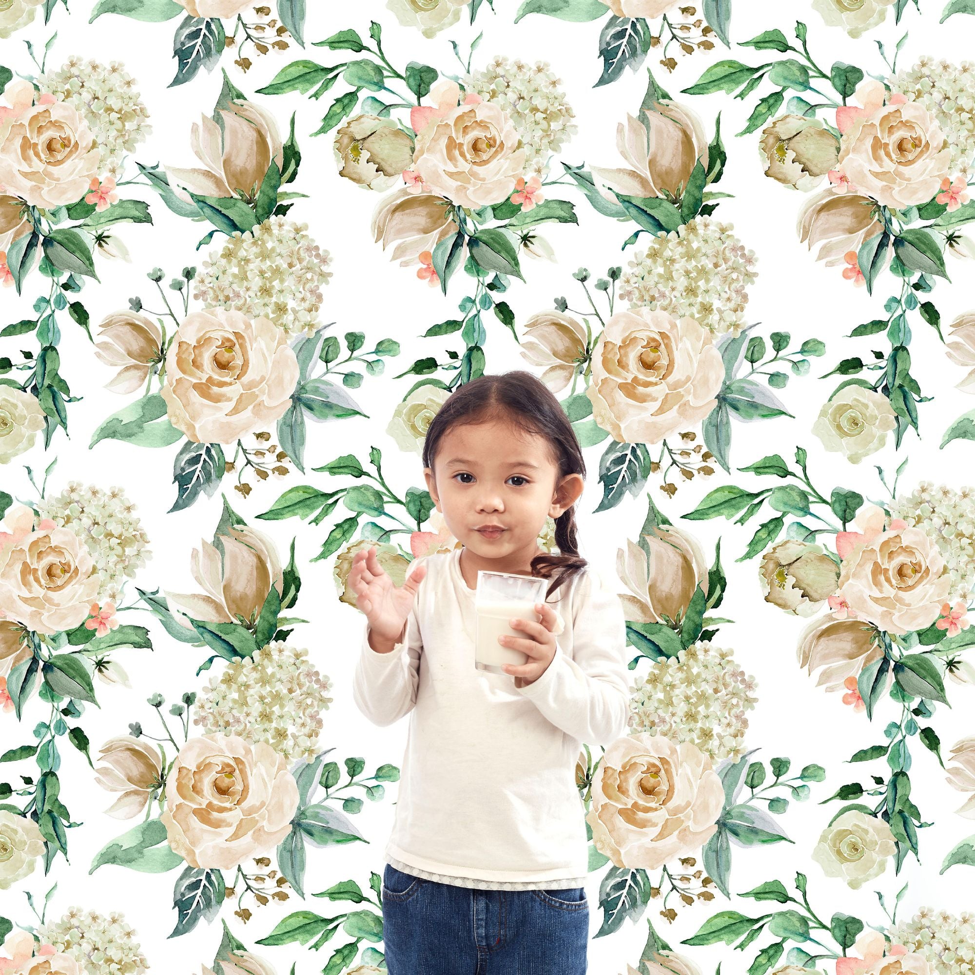 Flower Themed Nursery Wallpaper and Kids Room Wallpaper - Light as Roses