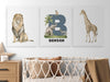 3 Pieces Personalized Safari Animals Wall Art