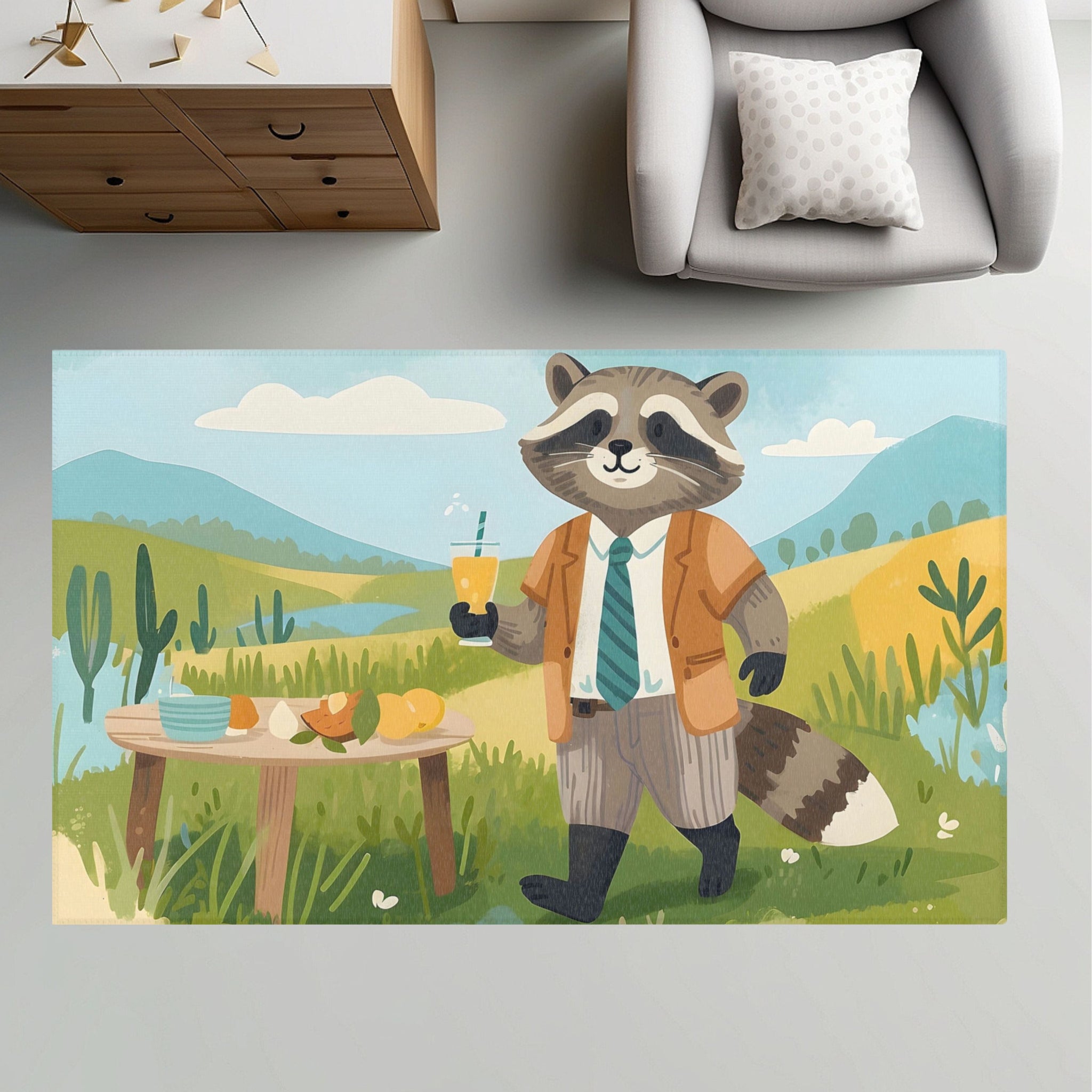 Nursery and Kids Raccoon Rug - Raccoon Refreshment