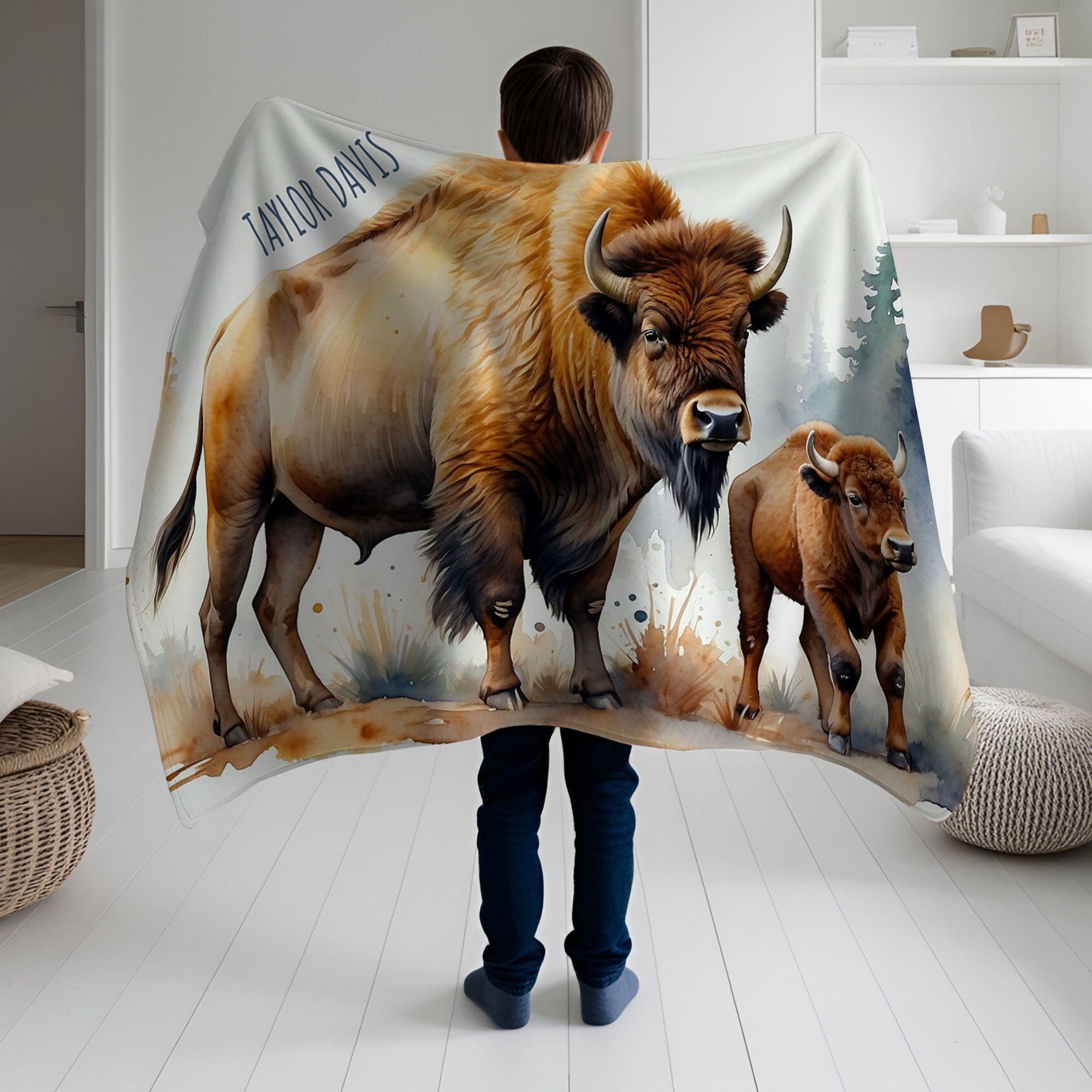 Bison personalized blanket for newborn and kids - Woolly Wonders