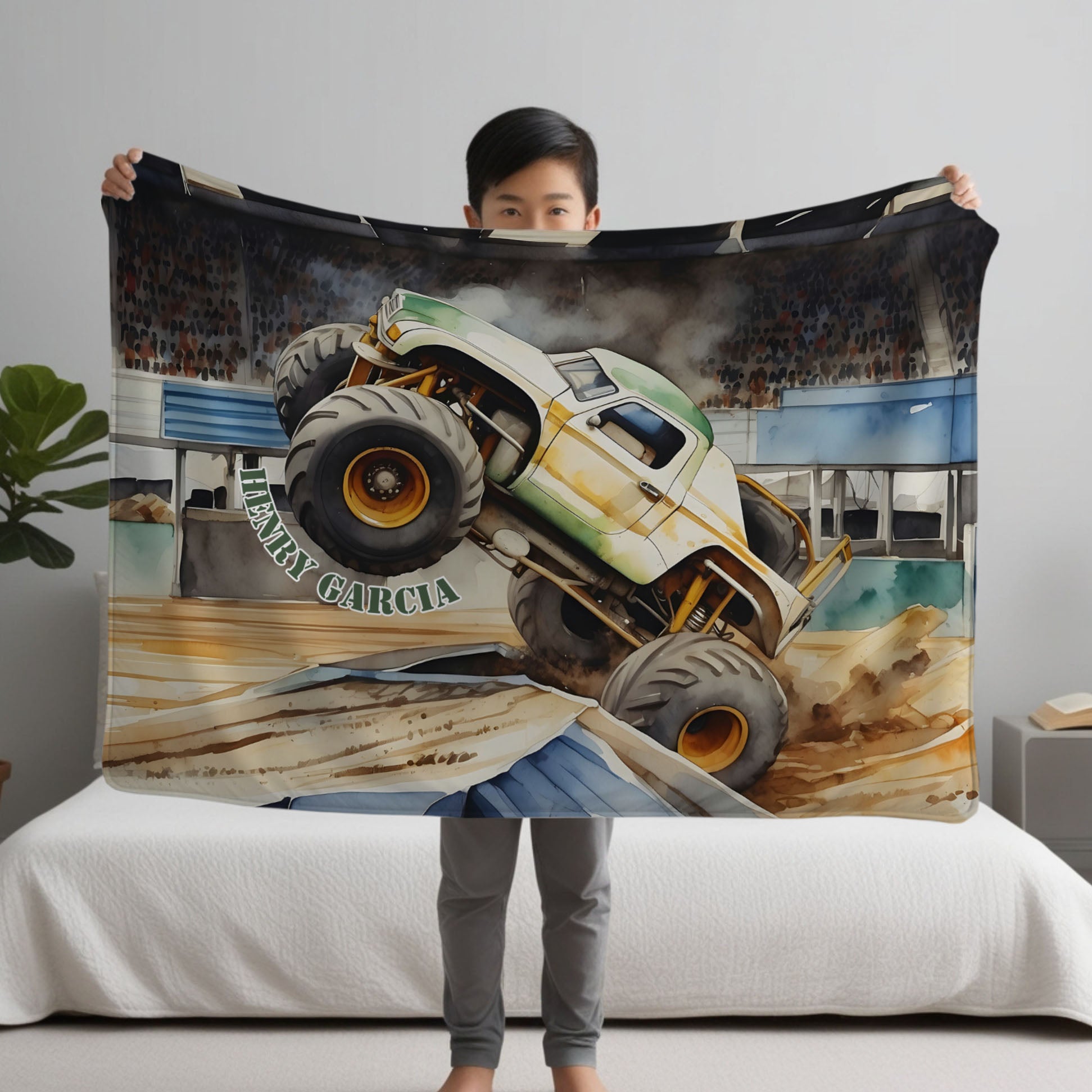 Monster Truck personalized blankets for kids and babies - Mighty Mud Hero