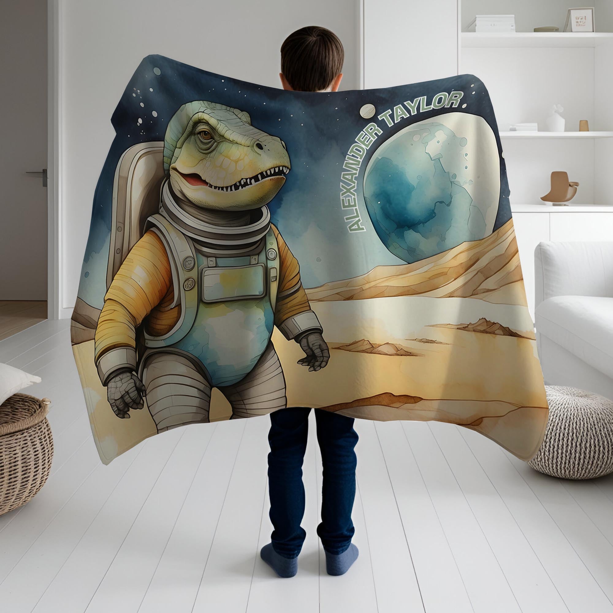 Dinosaur personalized blankets for kids and babies - Cosmic Dino Discovery