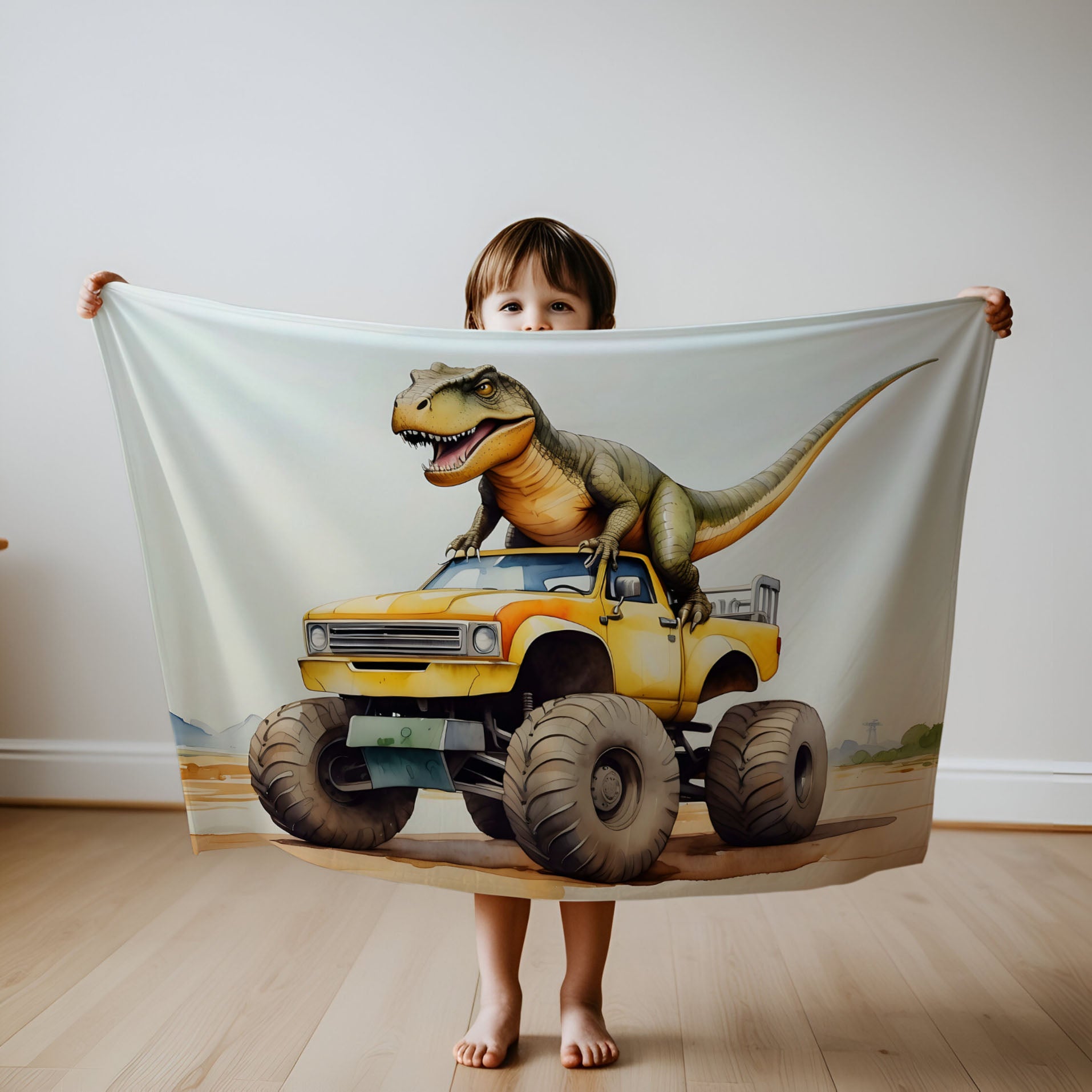 Dinosaur personalized blanket for newborn and kids - Monster Truck Rex