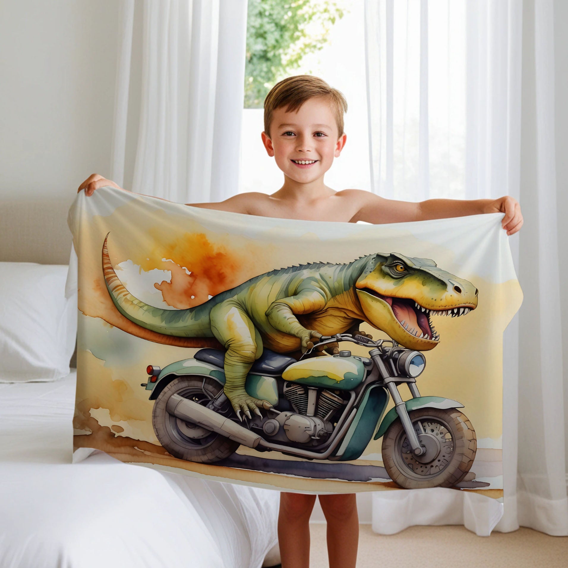 Motorcycle personalized blankets for kids and babies - Roaring Rider Rex