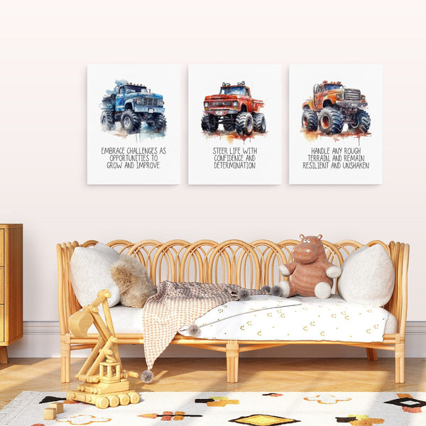 Positive Affirmations 3pcs Monster Truck Wall Art Set