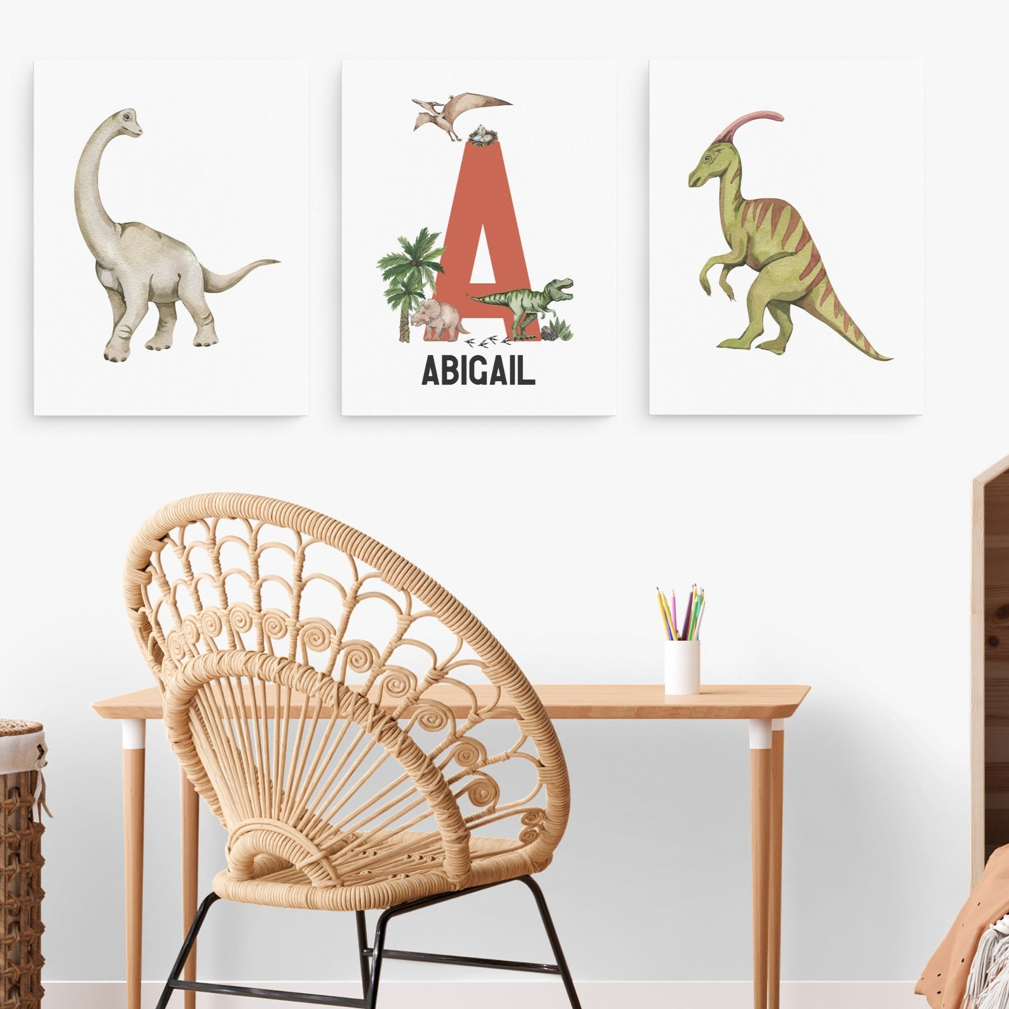 3 Pieces Personalized Dinosaur Wall Art