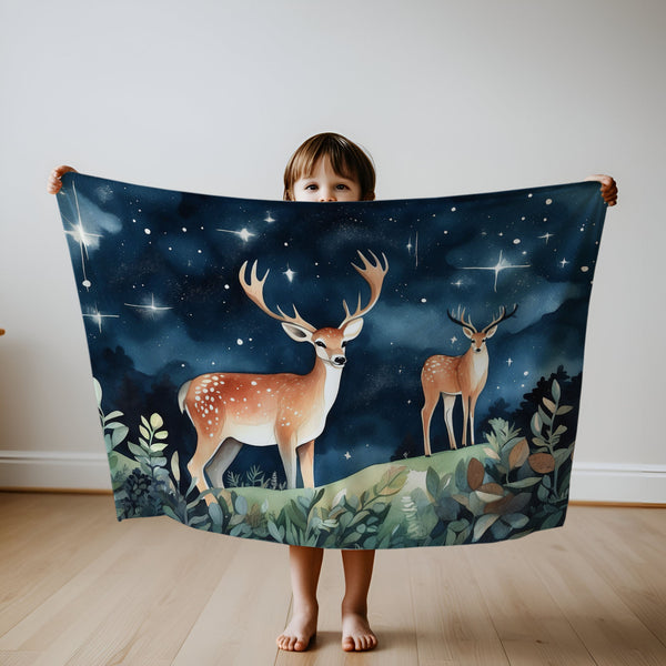 Deer personalized blanket for newborn and kids - Celestial Stag Watch