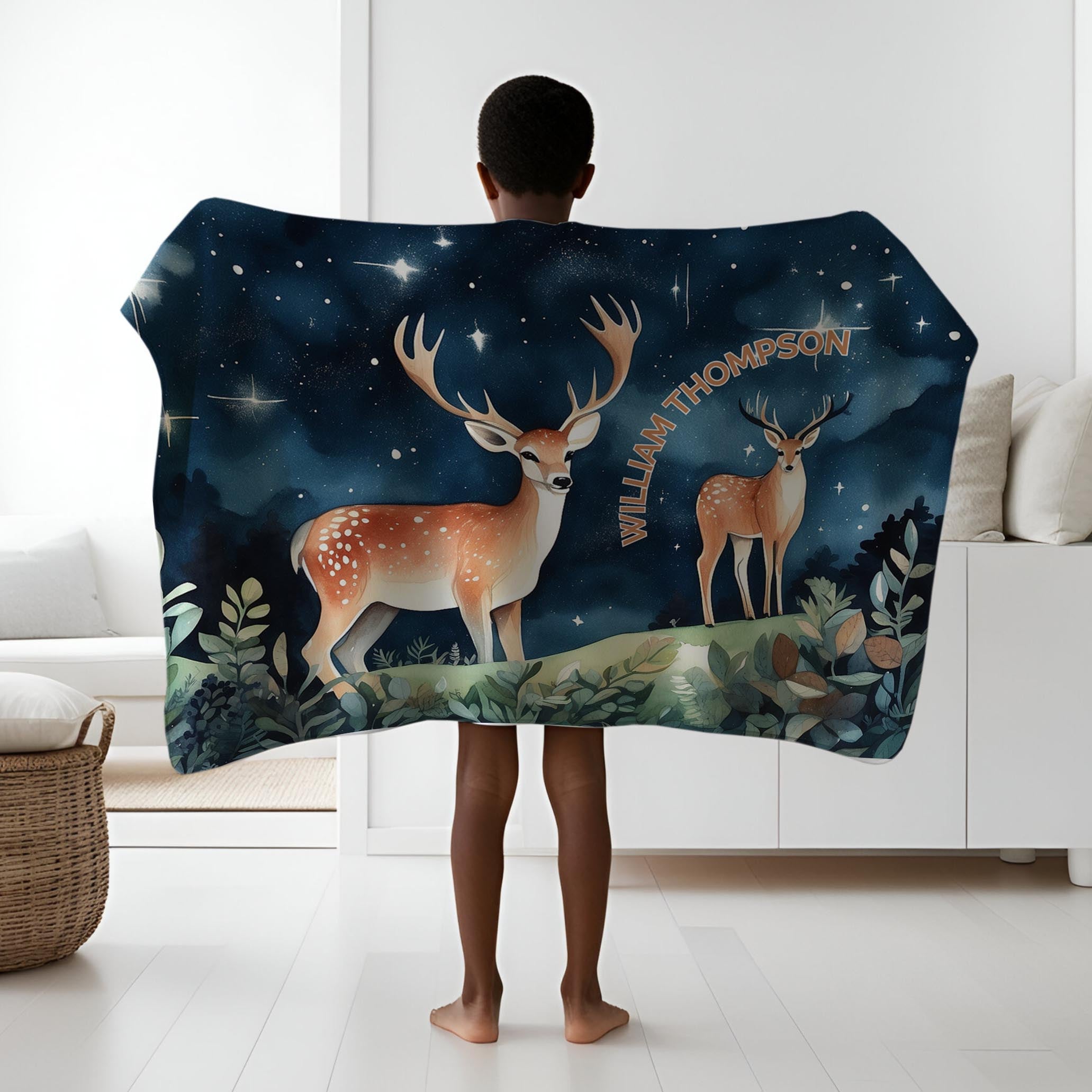 Deer personalized blanket for newborn and kids - Celestial Stag Watch