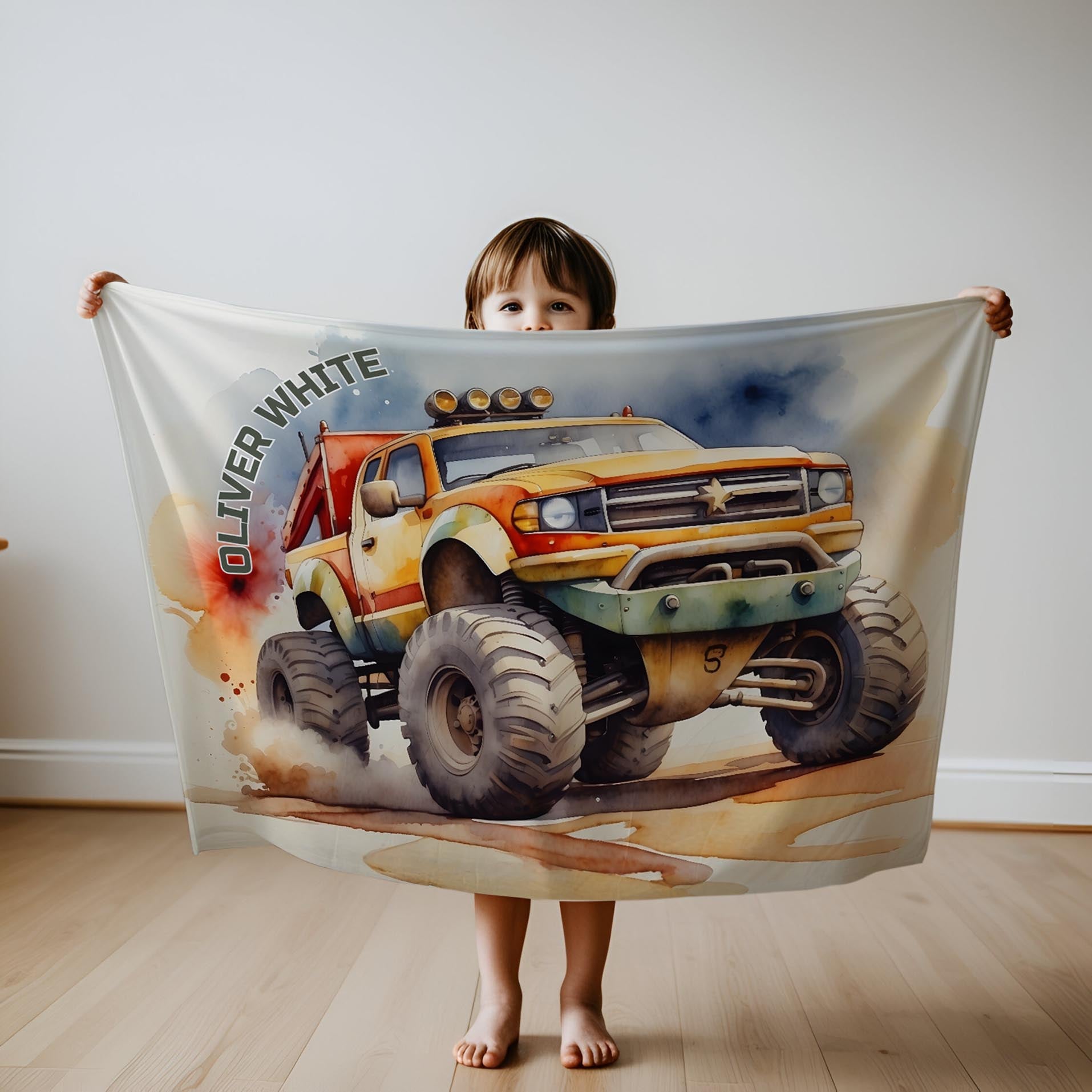 Monster Truck personalized blankets for kids and babies - Mud Monster