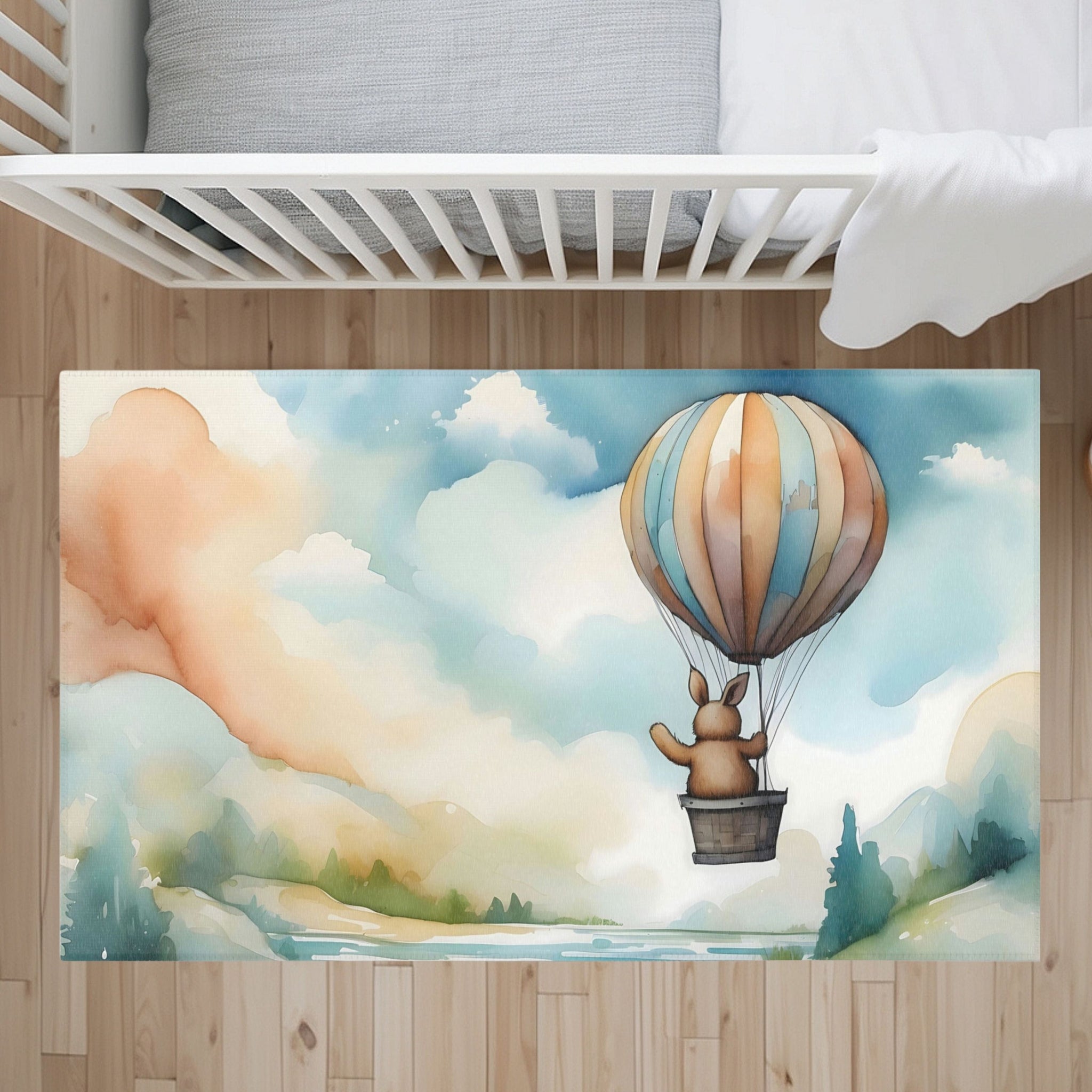 Hot Air Balloon Area Rug for Kids and Nursery Rooms - Cottontail Cloud Tour