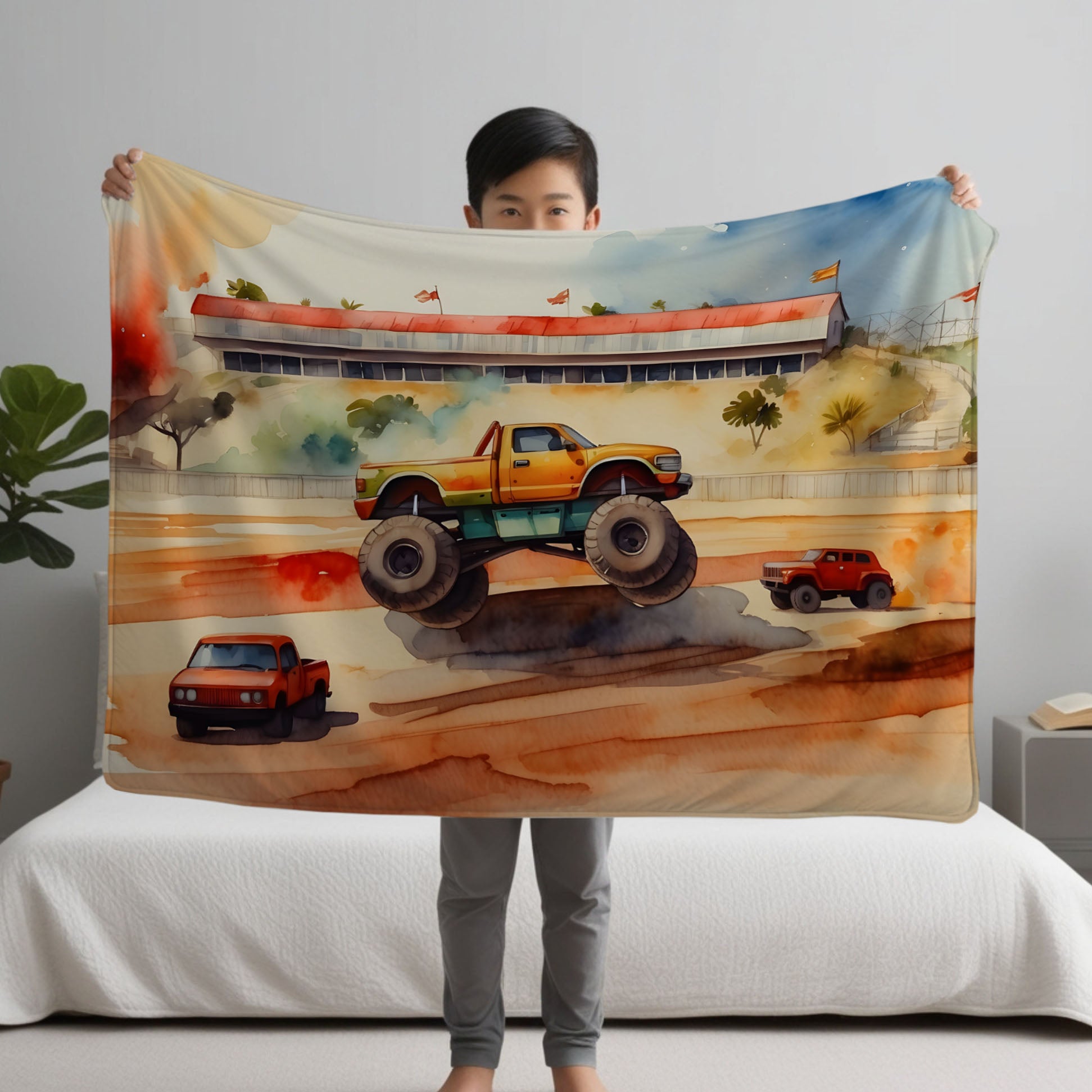 Monster Truck personalized name blankets - Monster Truck Mayhem