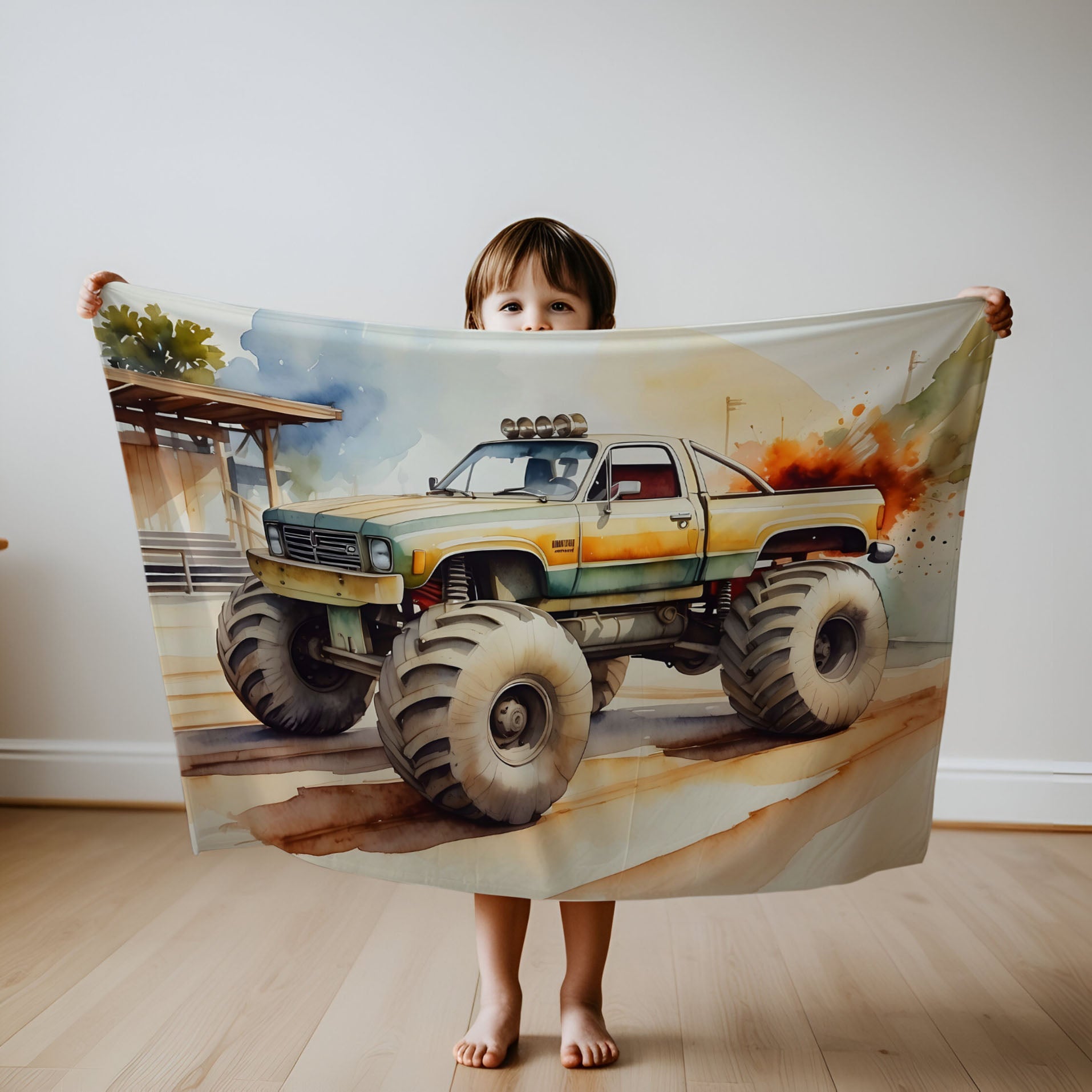 Monster Truck personalized blanket for babies and kids - Big Wheel Bounce