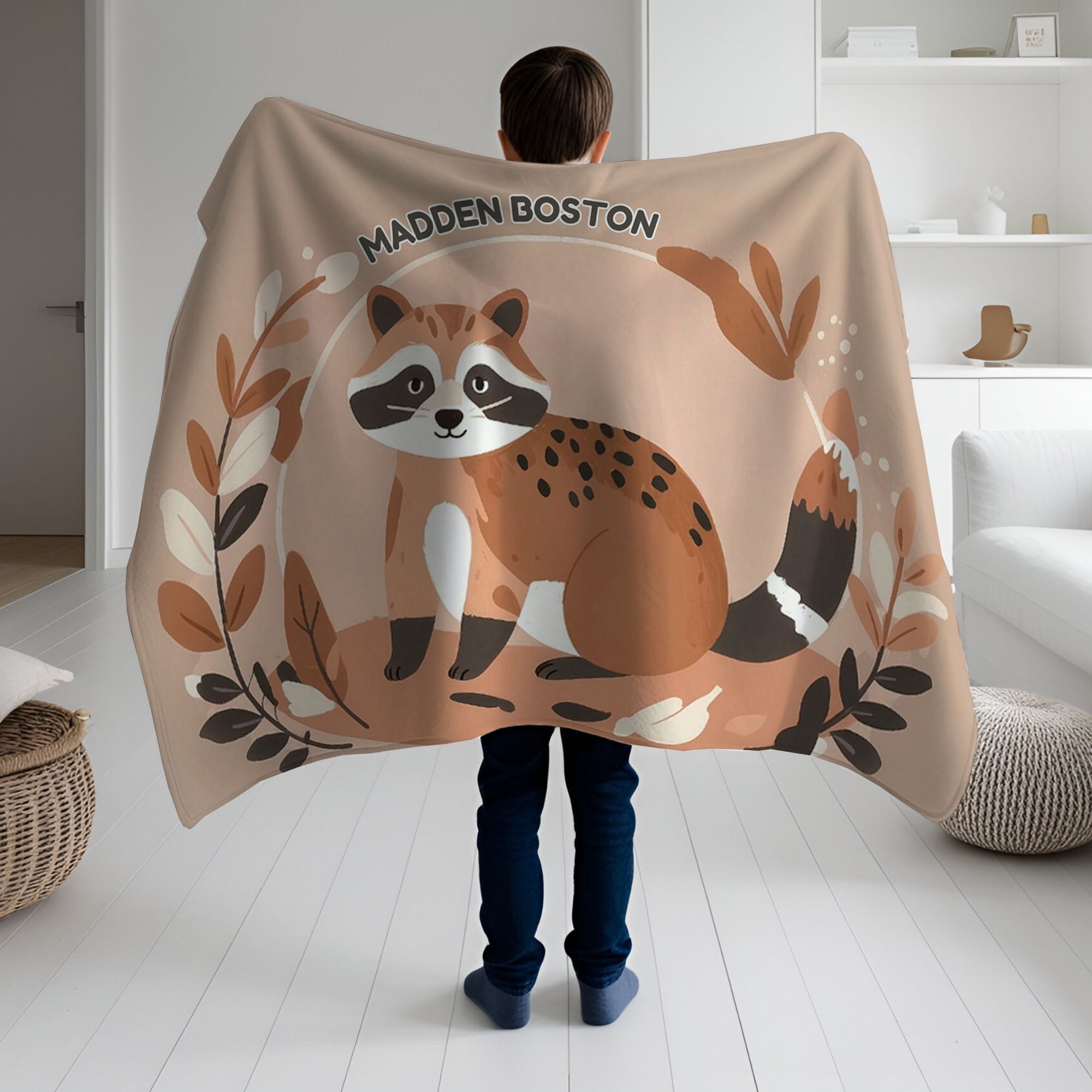 Raccoon personalized blankets for kids and babies - Forest Bandit