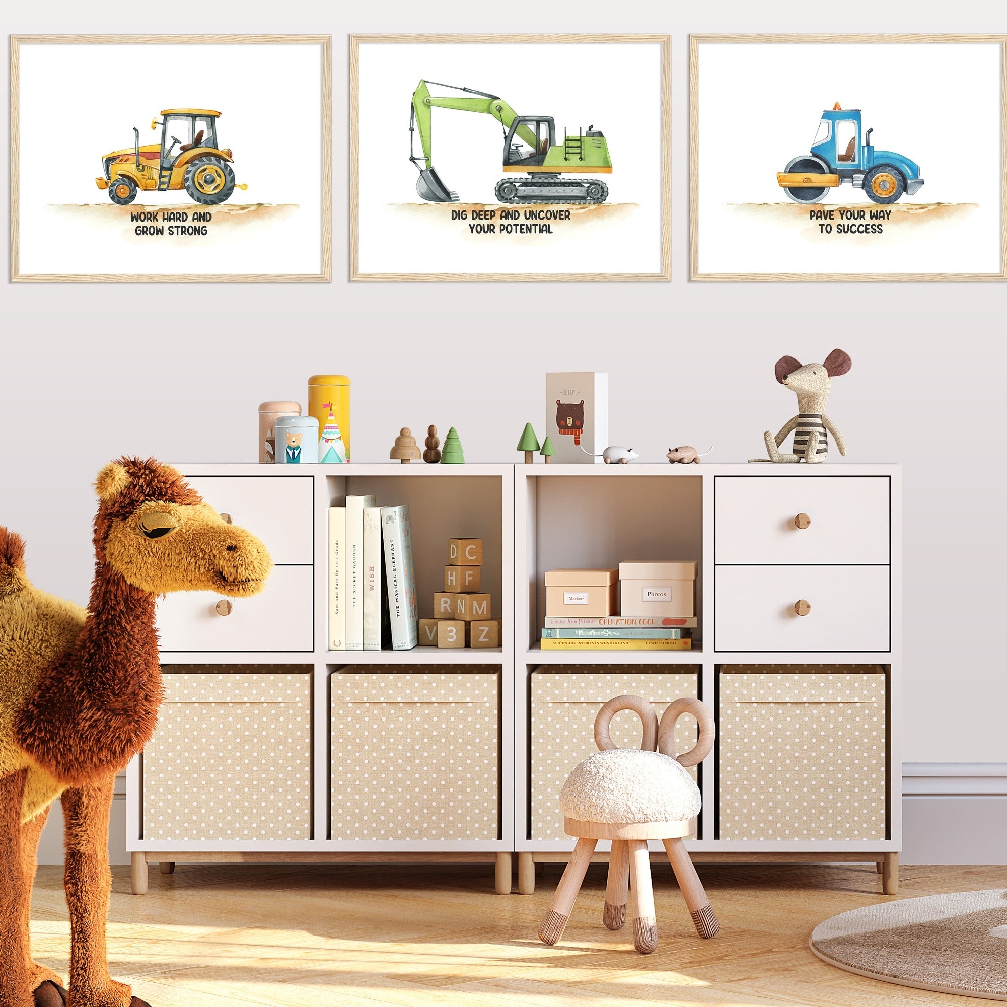 Positive Affirmations 3pcs Construction Truck Wall Art Set