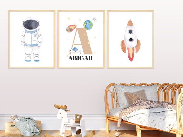 3 Pieces Personalized Space Wall Art