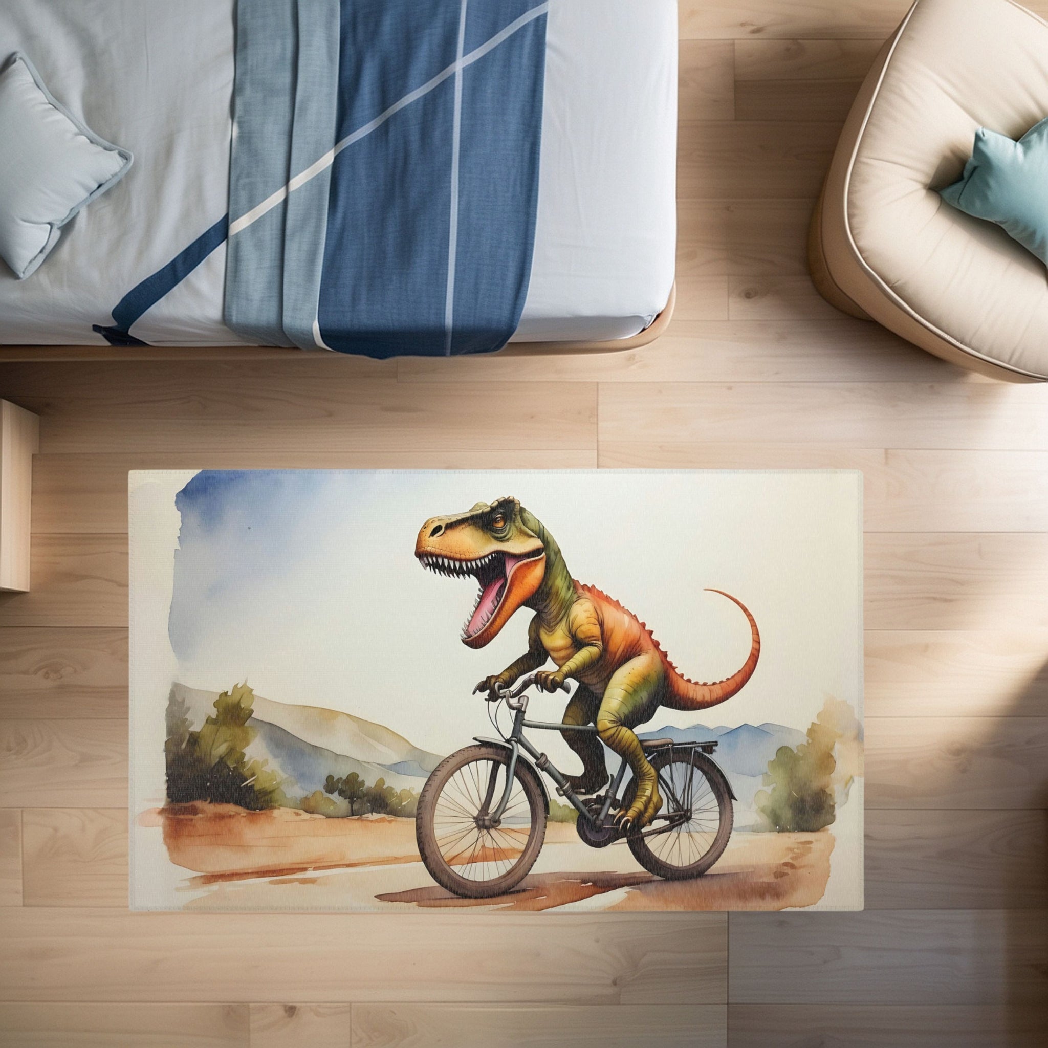 Kids and Nursery Dinosaur Area Rug - Dino Cyclist