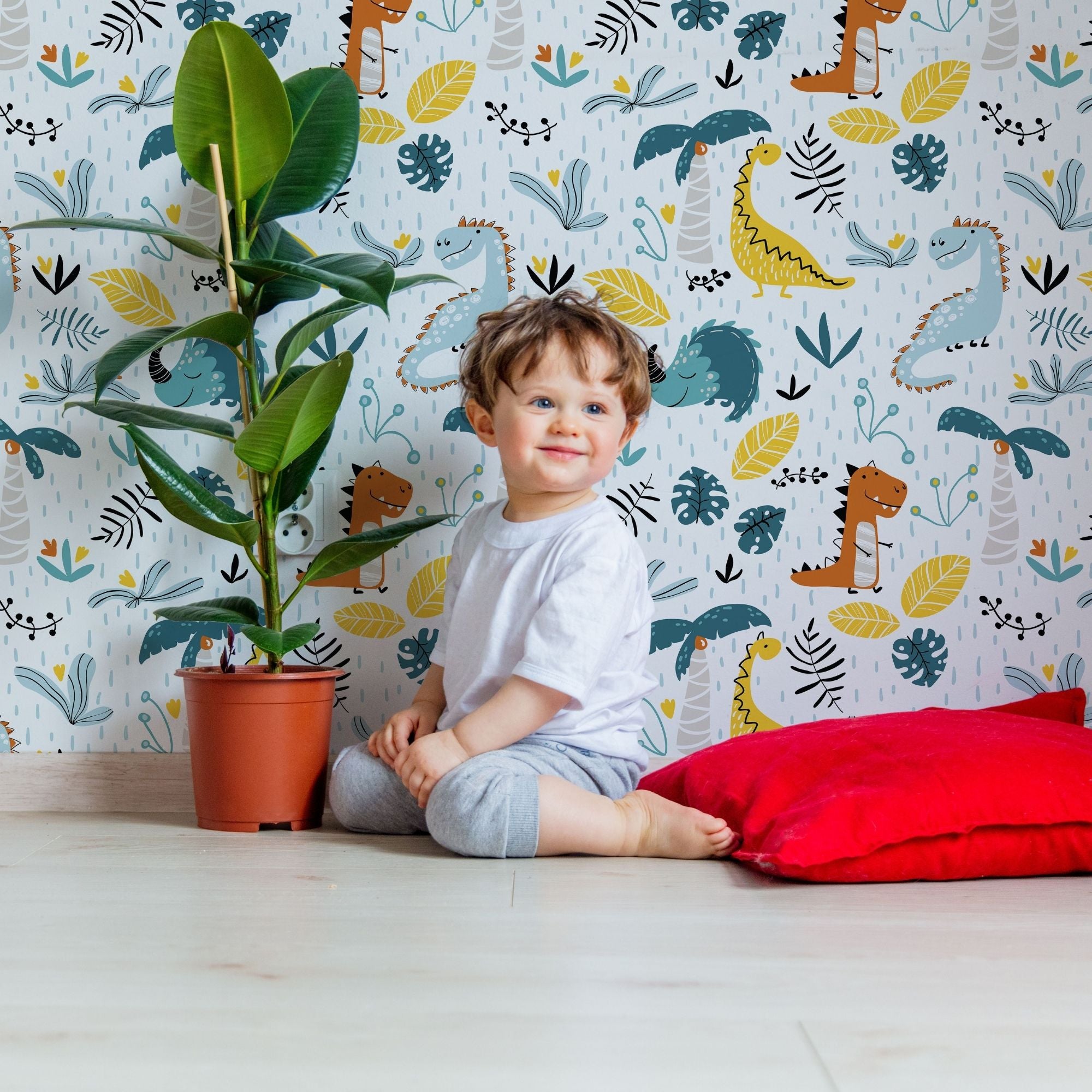 Dinosaur Theme Nursery Wallpaper - Prehistoric Playtime