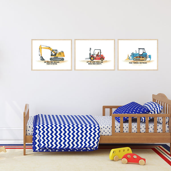 Positive Affirmations 3pcs Construction Truck Wall Art Set