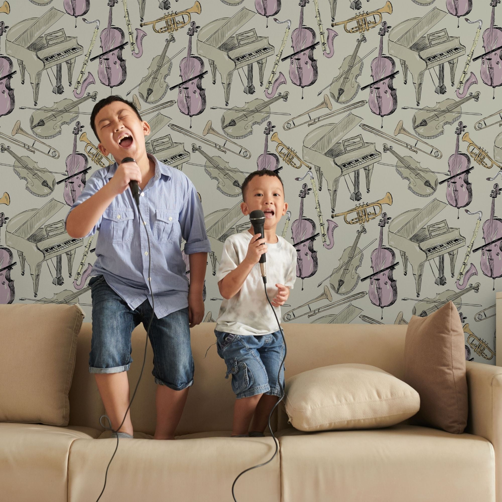 Music Themed Nursery Wallpaper and Kids Room Wallpaper - Symphony Sketchbook