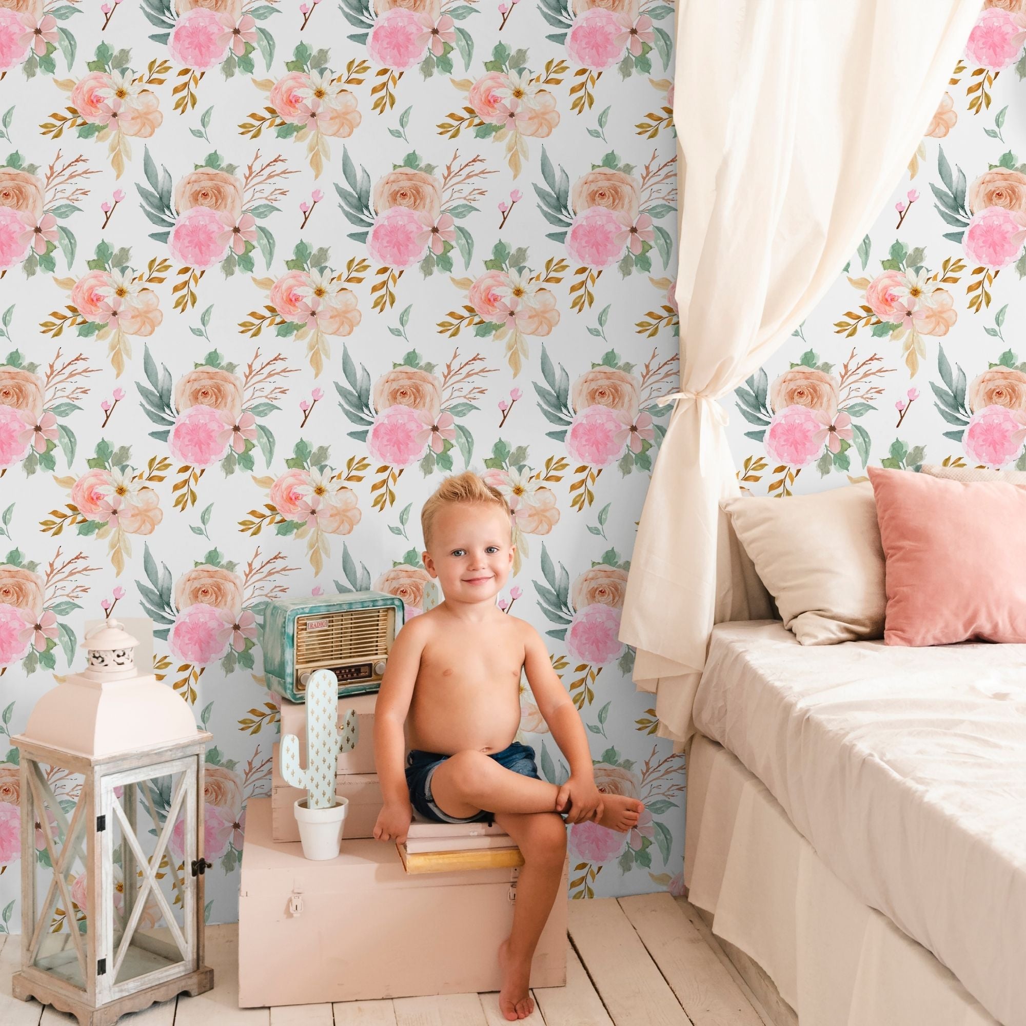 Flower Wallpaper for Nursery and Kids Rooms - Vintage Blossom Symphony