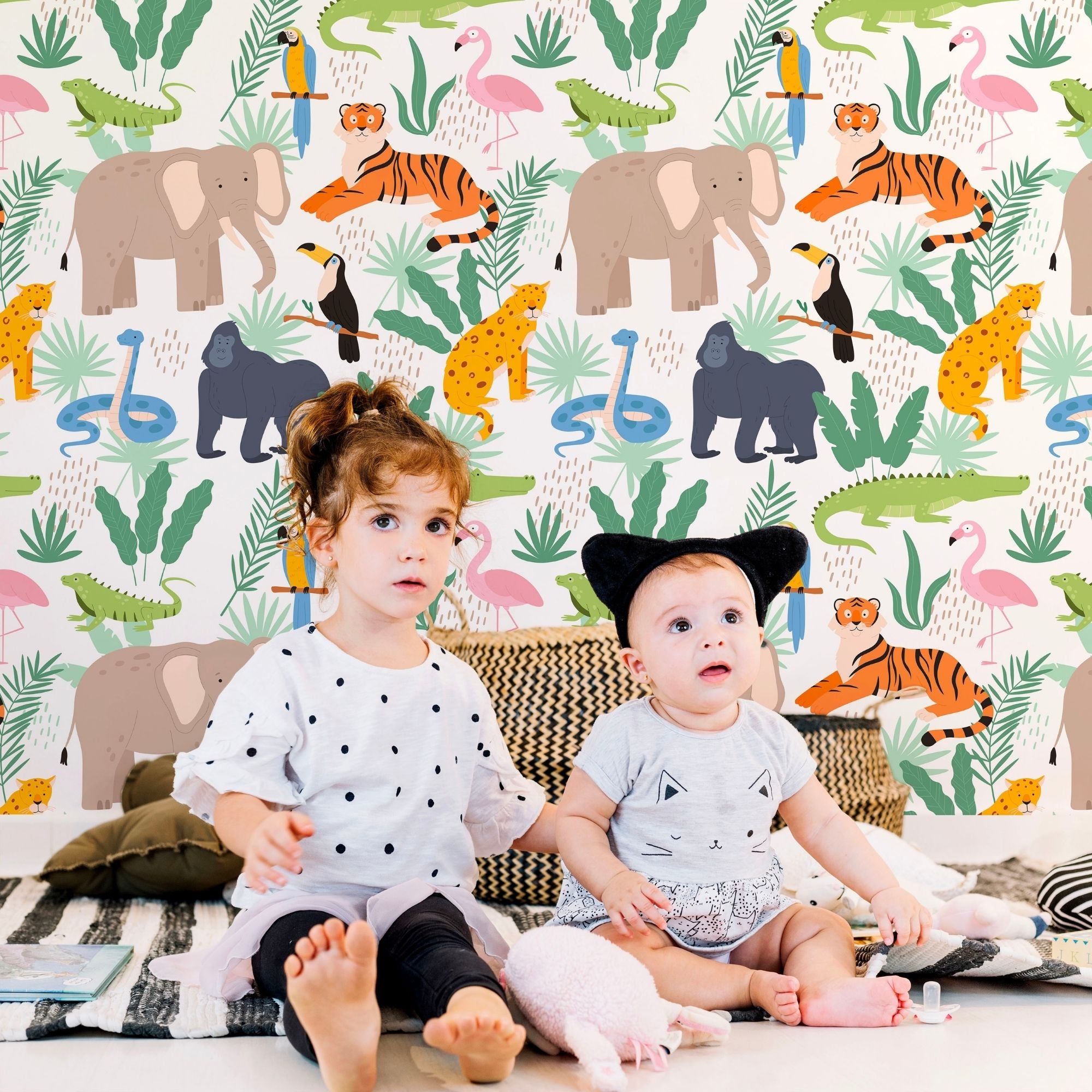 Jungle Themed Nursery Wallpaper and Kids Room Wallpaper - Jungle Jamboree