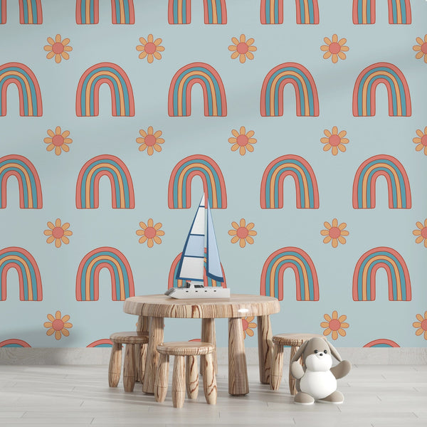 Rainbow Theme Nursery Wallpaper - Petals and Portals