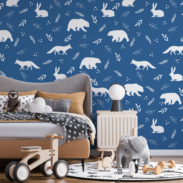 Animal Themed Nursery Wallpaper and Kids Room Wallpaper - Winter Wildlife Wonders