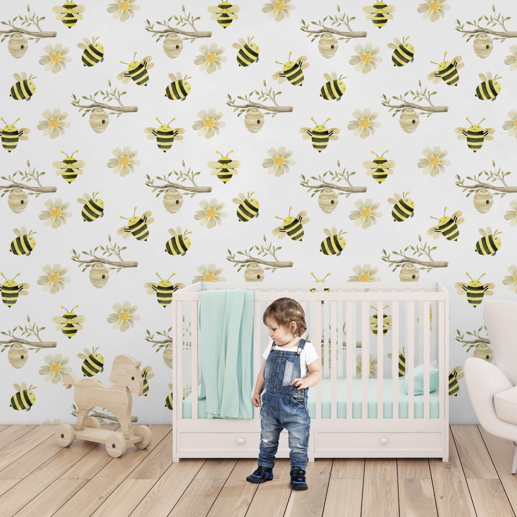 Bee Themed Nursery Wallpaper and Kids Room Wallpaper - Honeybee Garden Waltz