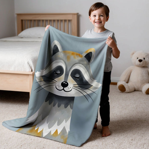 Raccoon personalized blanket for newborn and kids - Rocky Raccoon