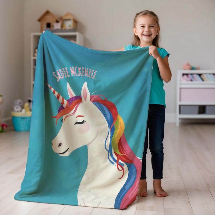 Unicorn personalized children's blankets - Candy Horn