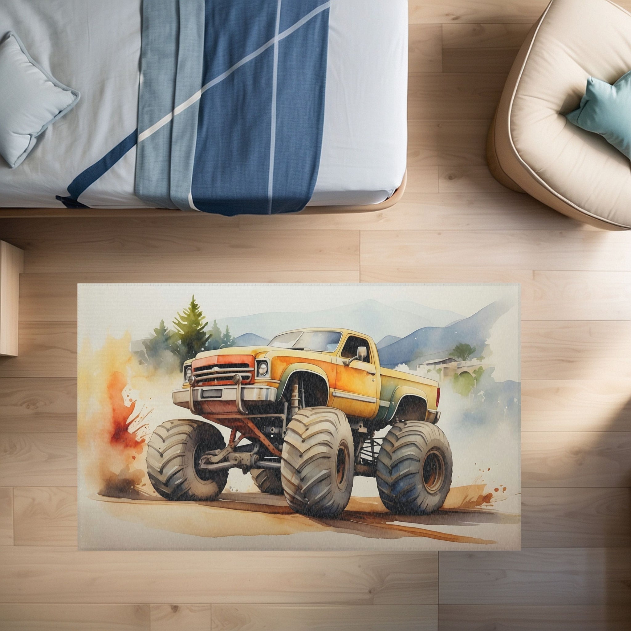 Monster Truck Area Rug for Nursery and Kids Rooms - Rusty Rumbler