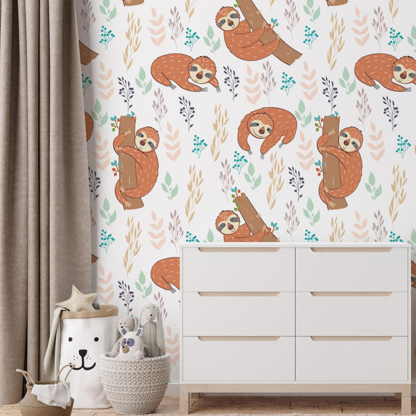 Sloth Themed Wallpaper for Nursery and Kids Rooms - Sloth Sanctuary