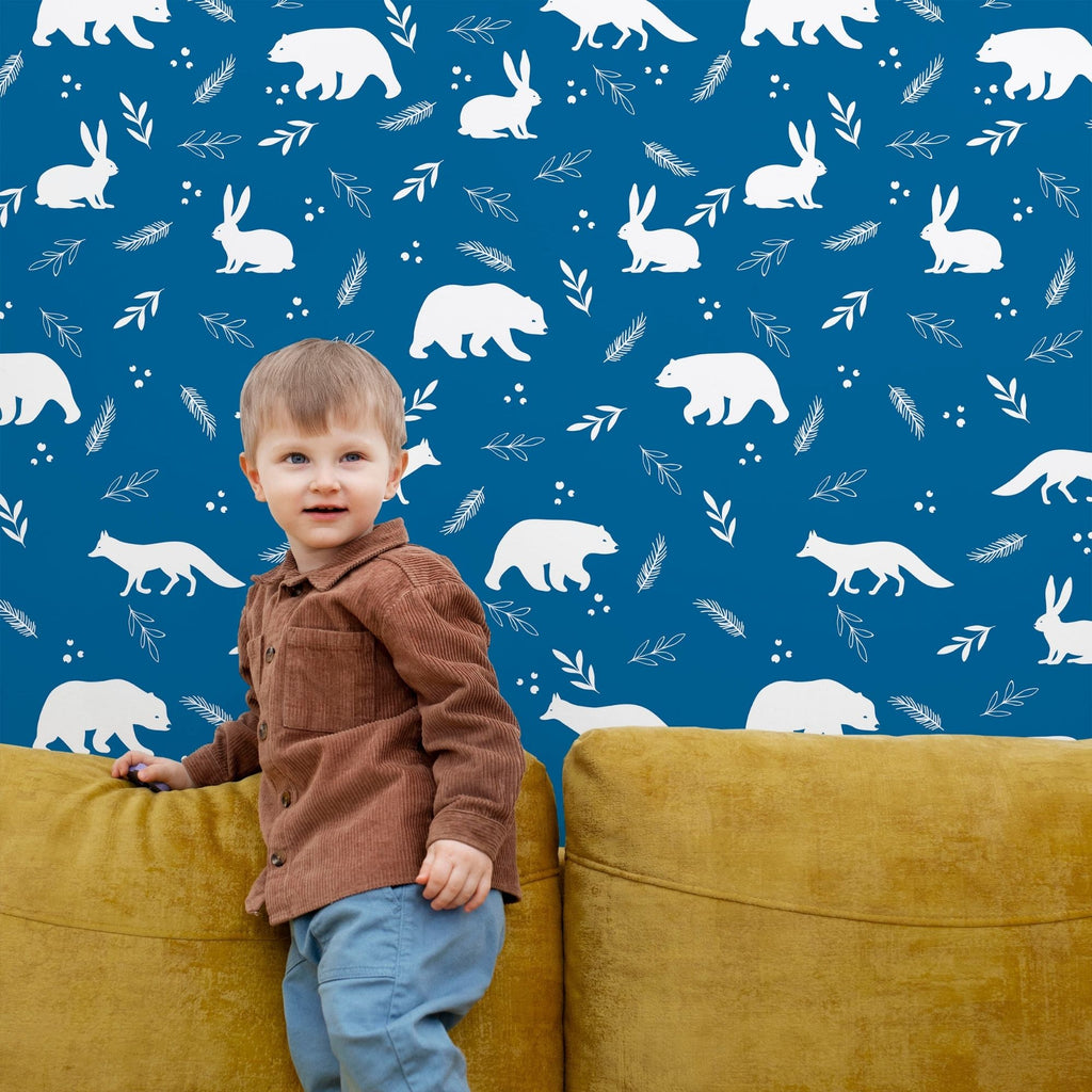 Animal Themed Nursery Wallpaper and Kids Room Wallpaper - Winter Wildlife Wonders