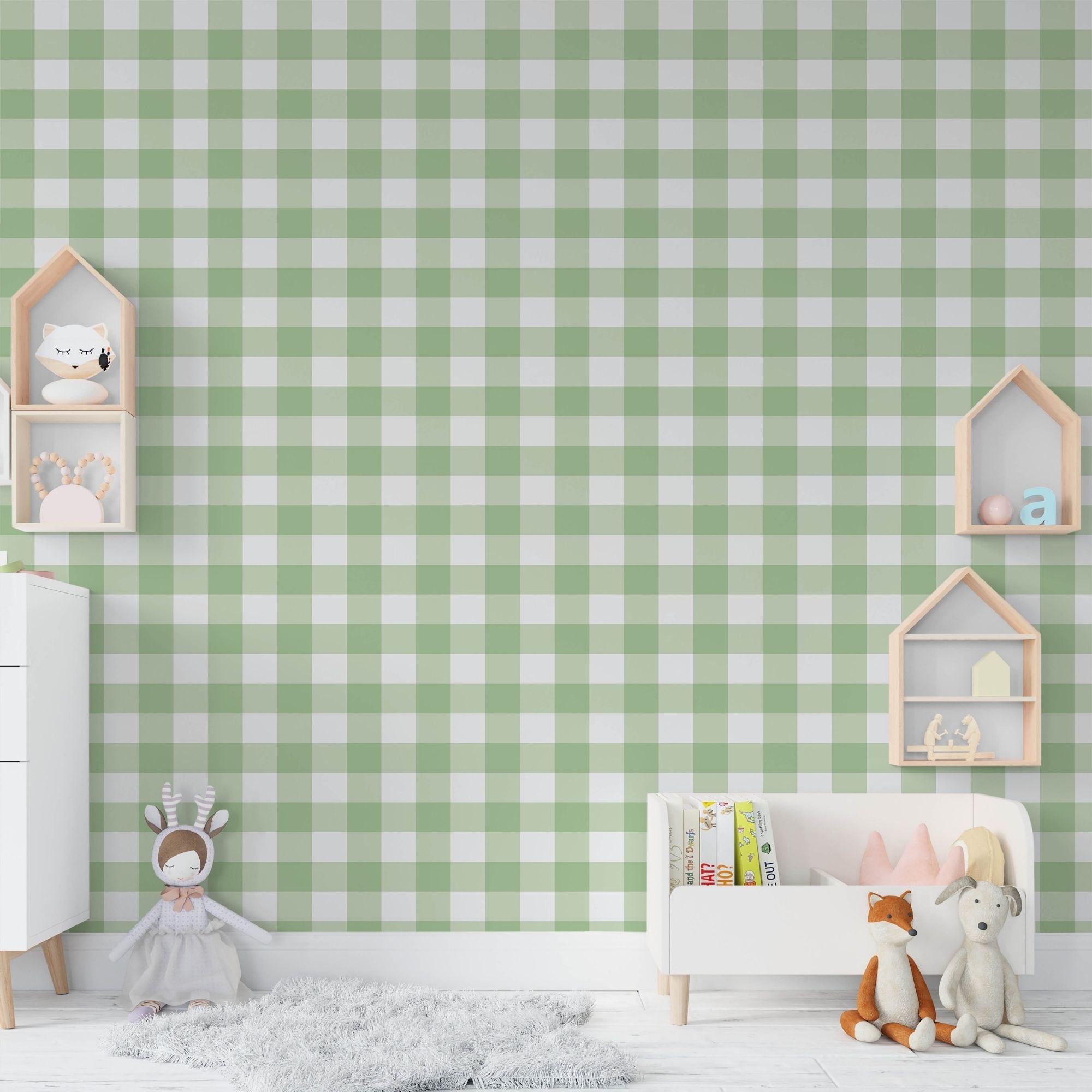 Checkered Wallpaper for Nursery and Kids Rooms - Mint Gingham Charm