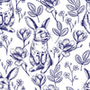 Bunny Wallpaper Peel and Stick or Traditional - Botanical Bunny Blueprints