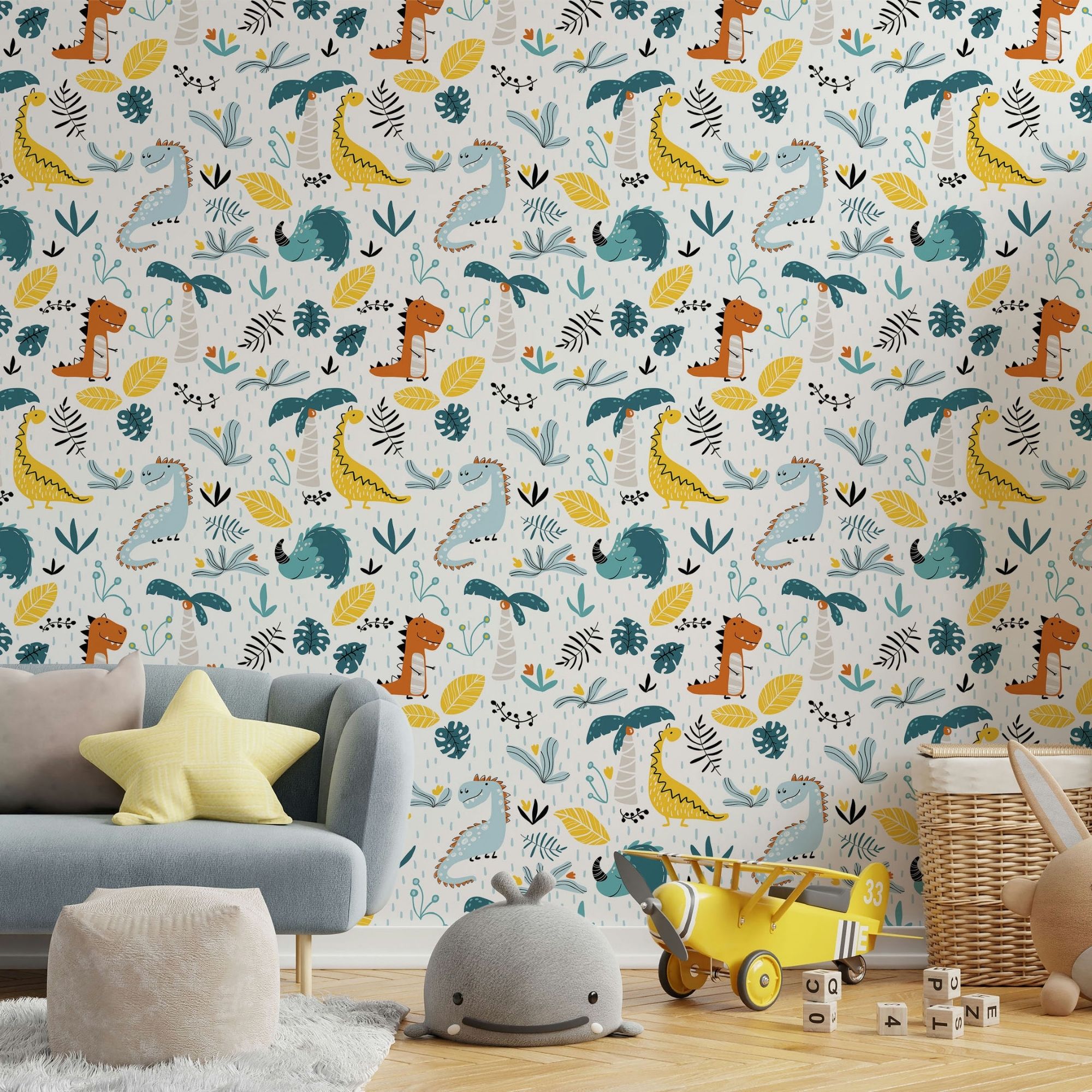 Dinosaur Theme Nursery Wallpaper - Prehistoric Playtime