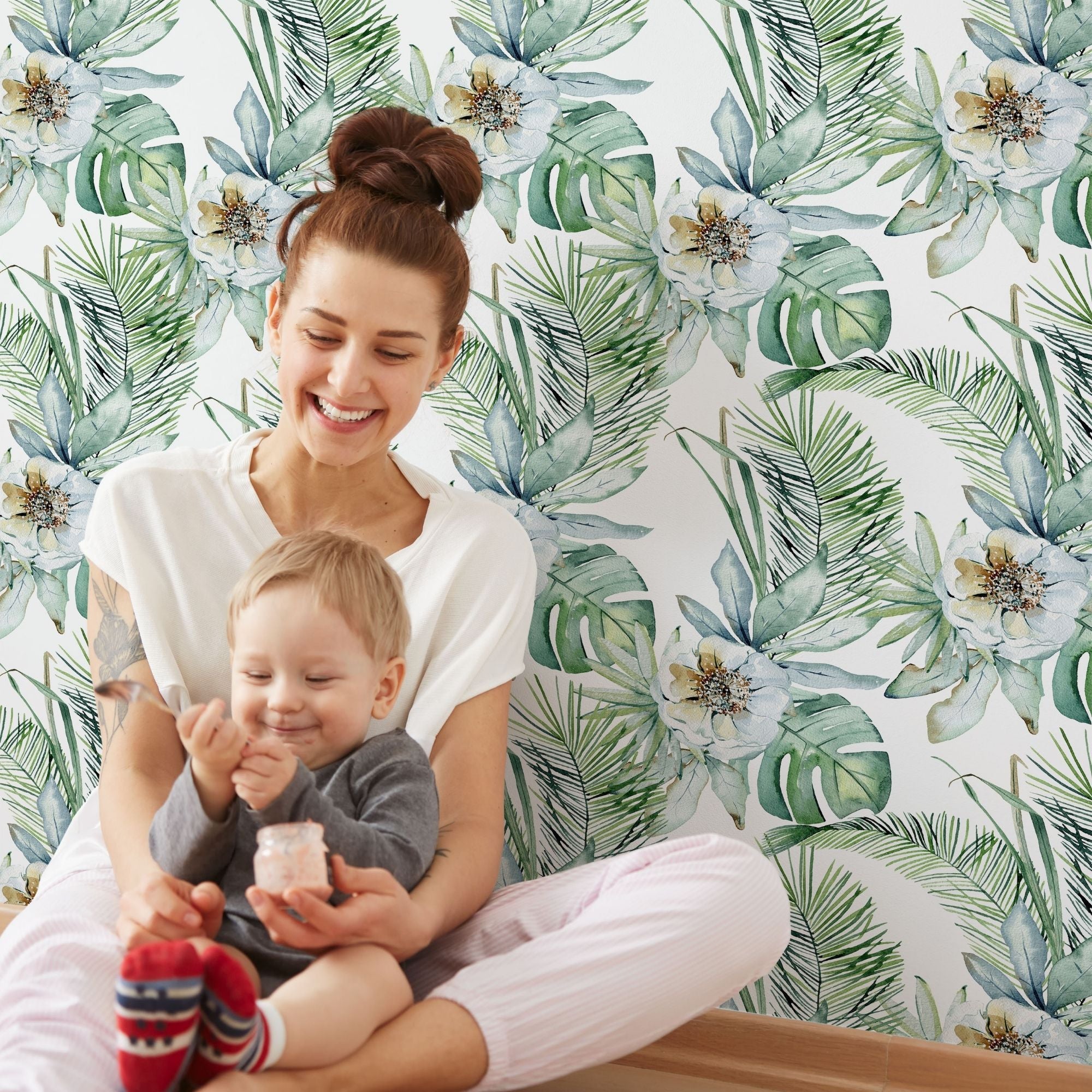 Flower Wallpaper for Nursery and Kids Rooms - Emerald Eden