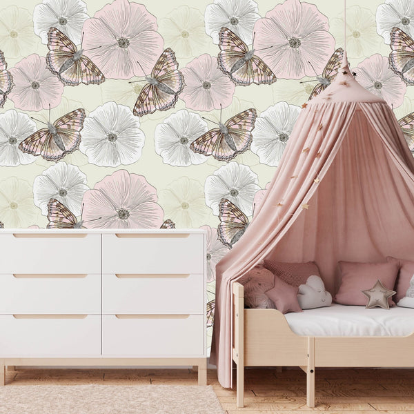 Butterfly Theme Nursery Wallpaper - Butterfly Blossom Waltz