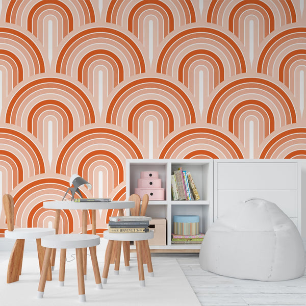 Rainbow Peel and Stick Wallpaper or Traditional Wallpaper - Terra Cotta Waves