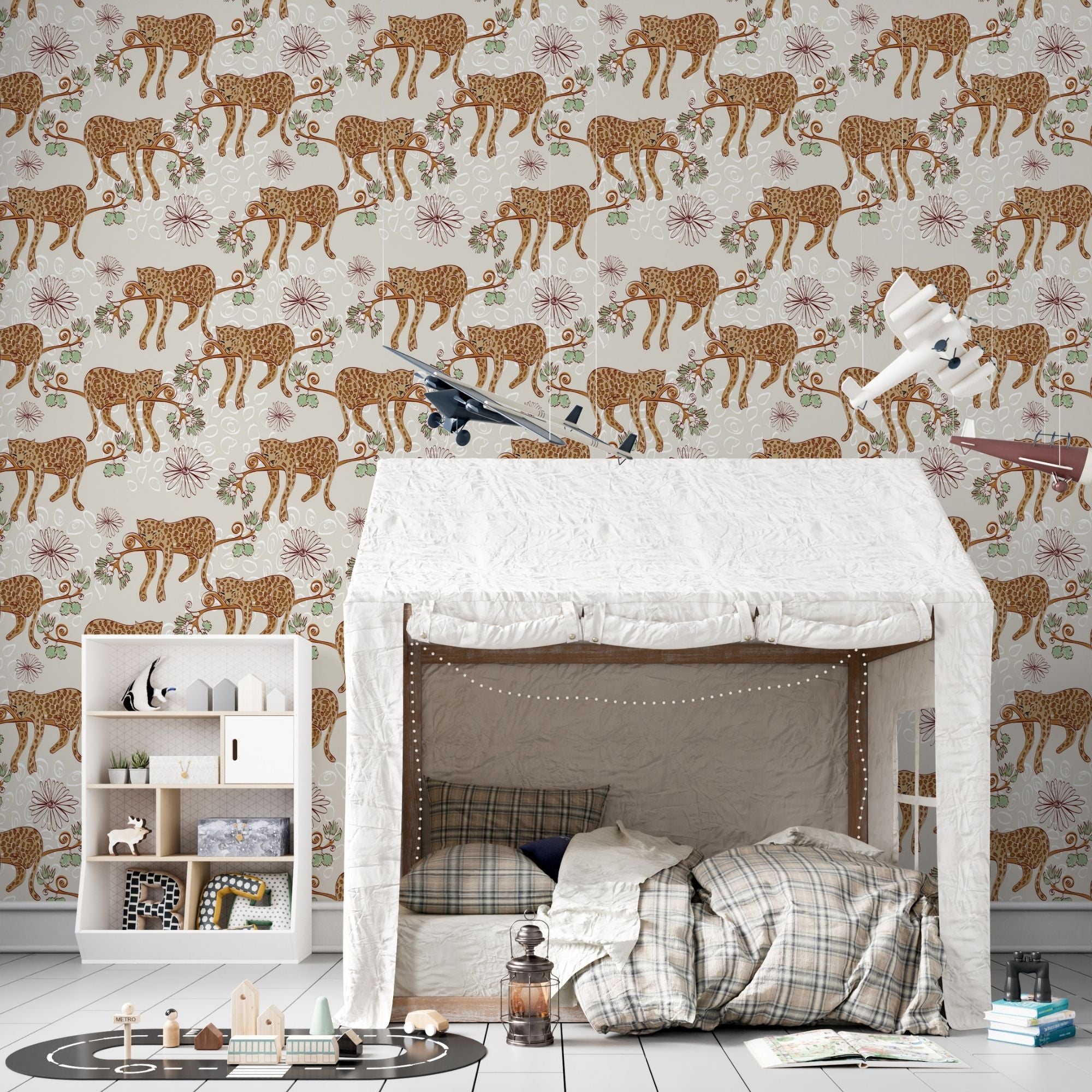 Cheetah Peel and Stick or Traditional Wallpaper - Botanic Prowl