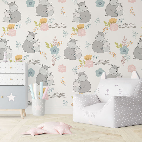 Hippopotamus Themed Wallpaper - Hippo Hug Garden