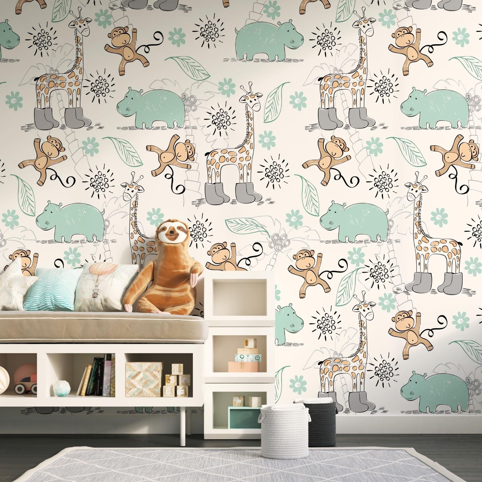 Safari Theme Nursery Wallpaper - Savanna Playtime