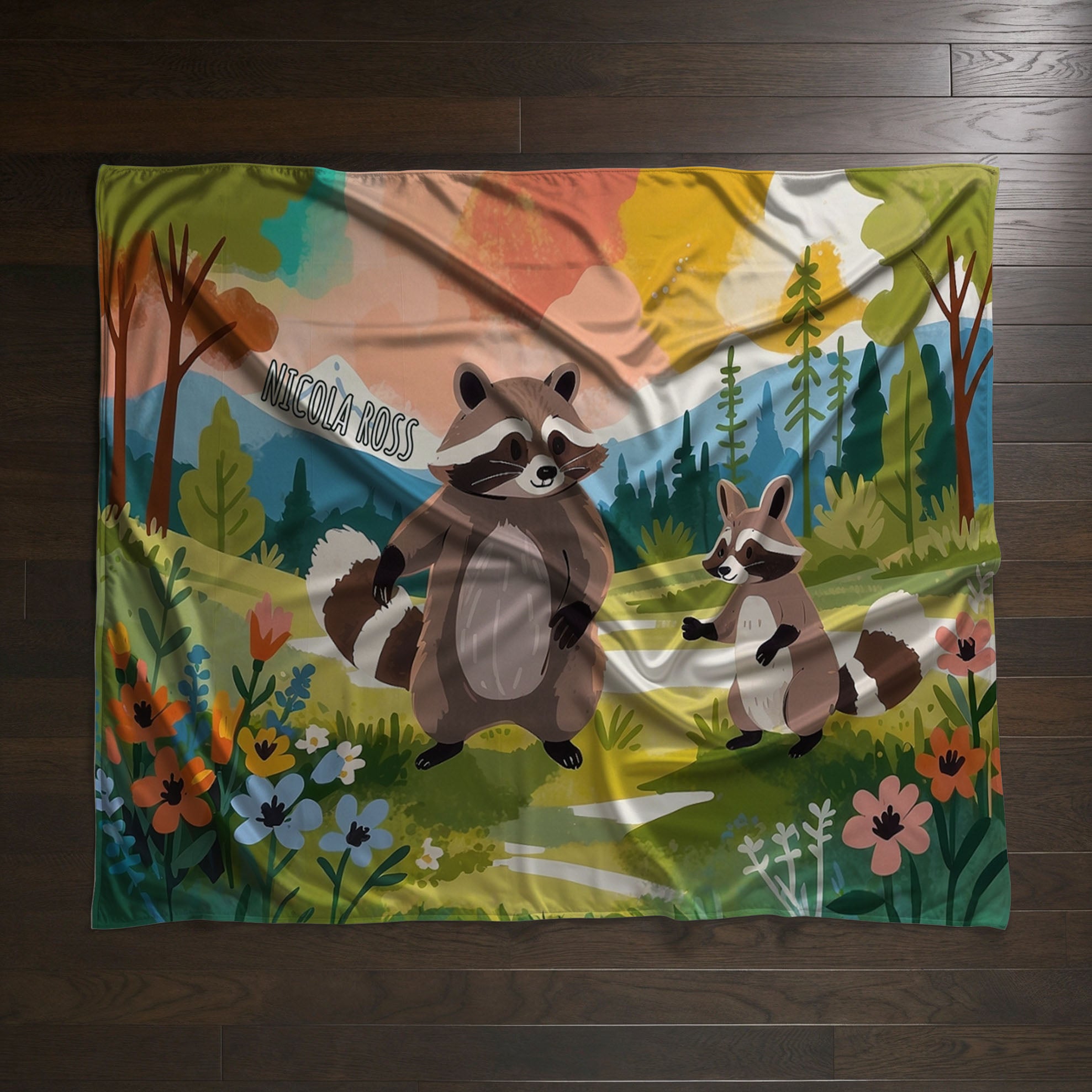 Raccoon personalized children's blankets - Mountain Mischief