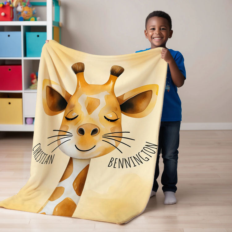 Giraffe personalized blanket for newborn and kids - Giraffe Grins