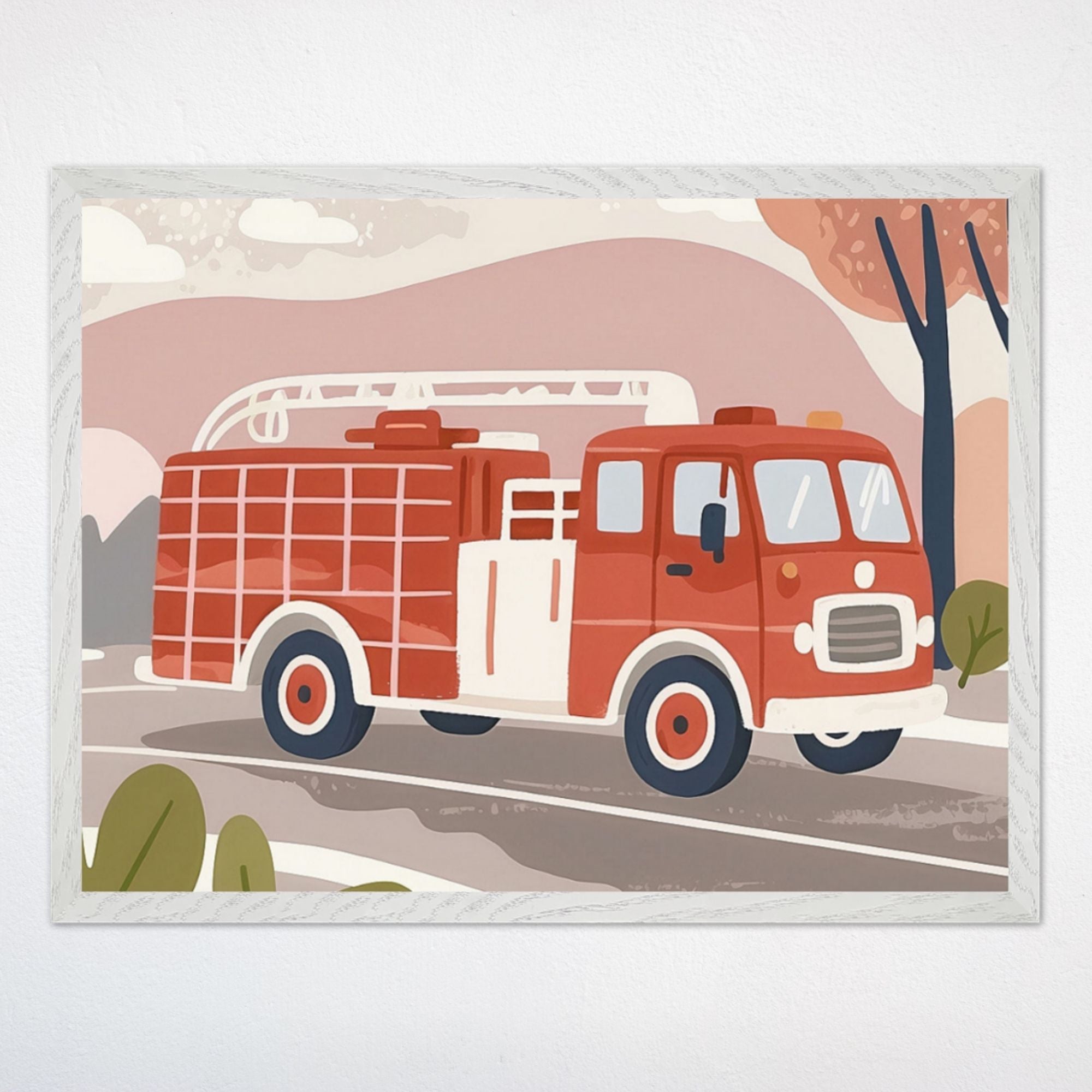 Firetruck Wall Art for Playroom and Kids Rooms - Classic Flame Fighter