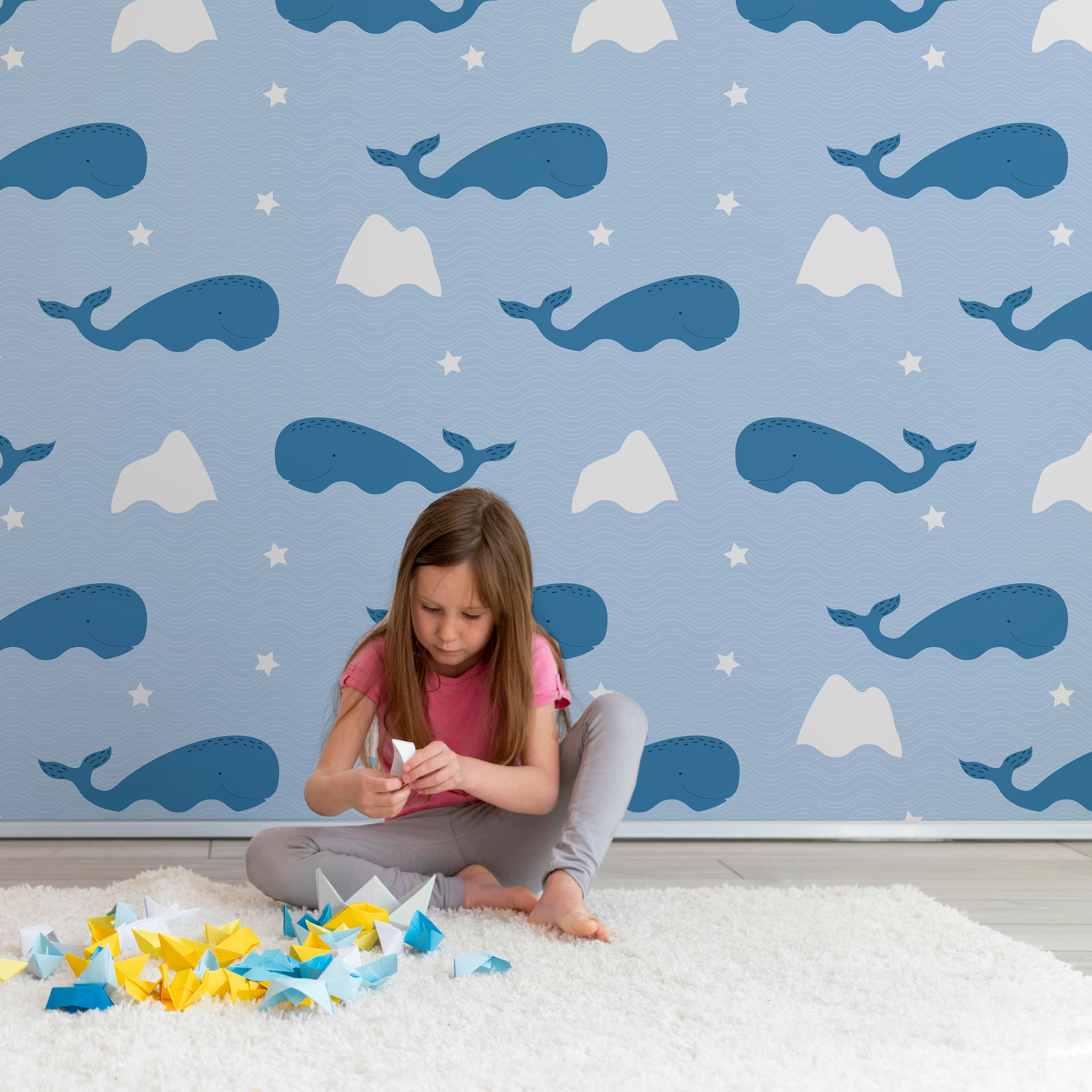 Whale Themed Nursery Wallpaper and Kids Room Wallpaper - Whale Constellations