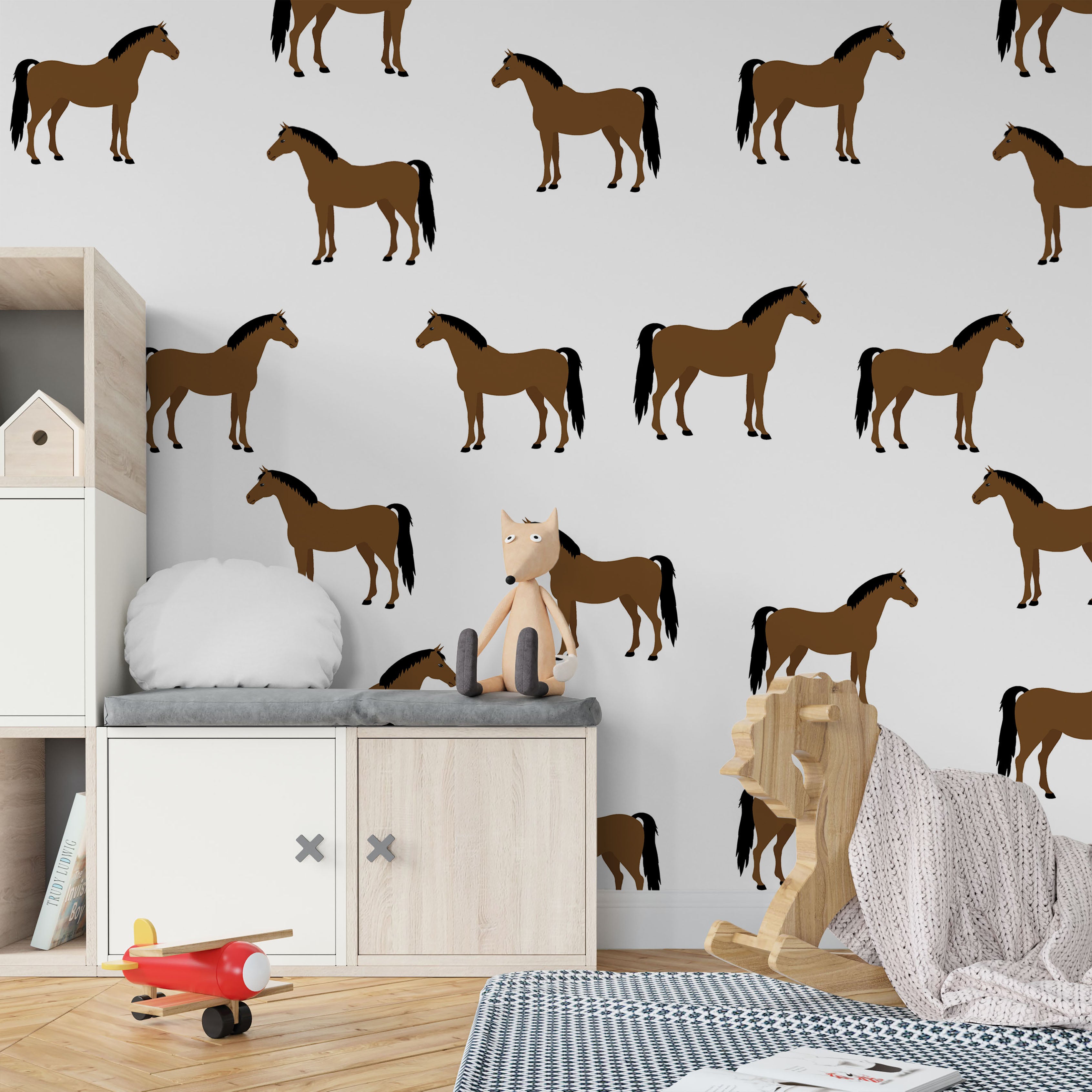 Horse Peel and Stick Wallpaper or Traditional Wallpaper - Stallion Silhouettes